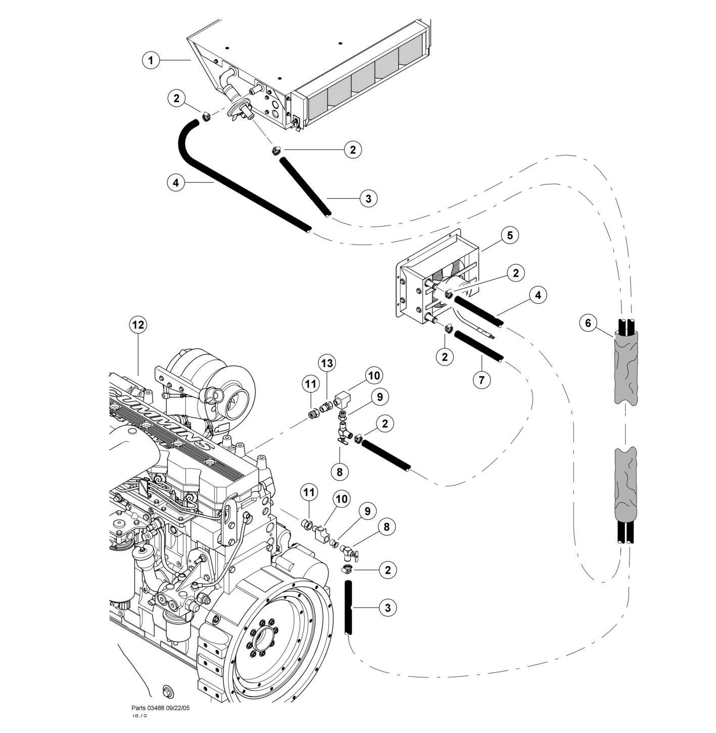 Heater Lines - with cab floor heater - CUMMINS