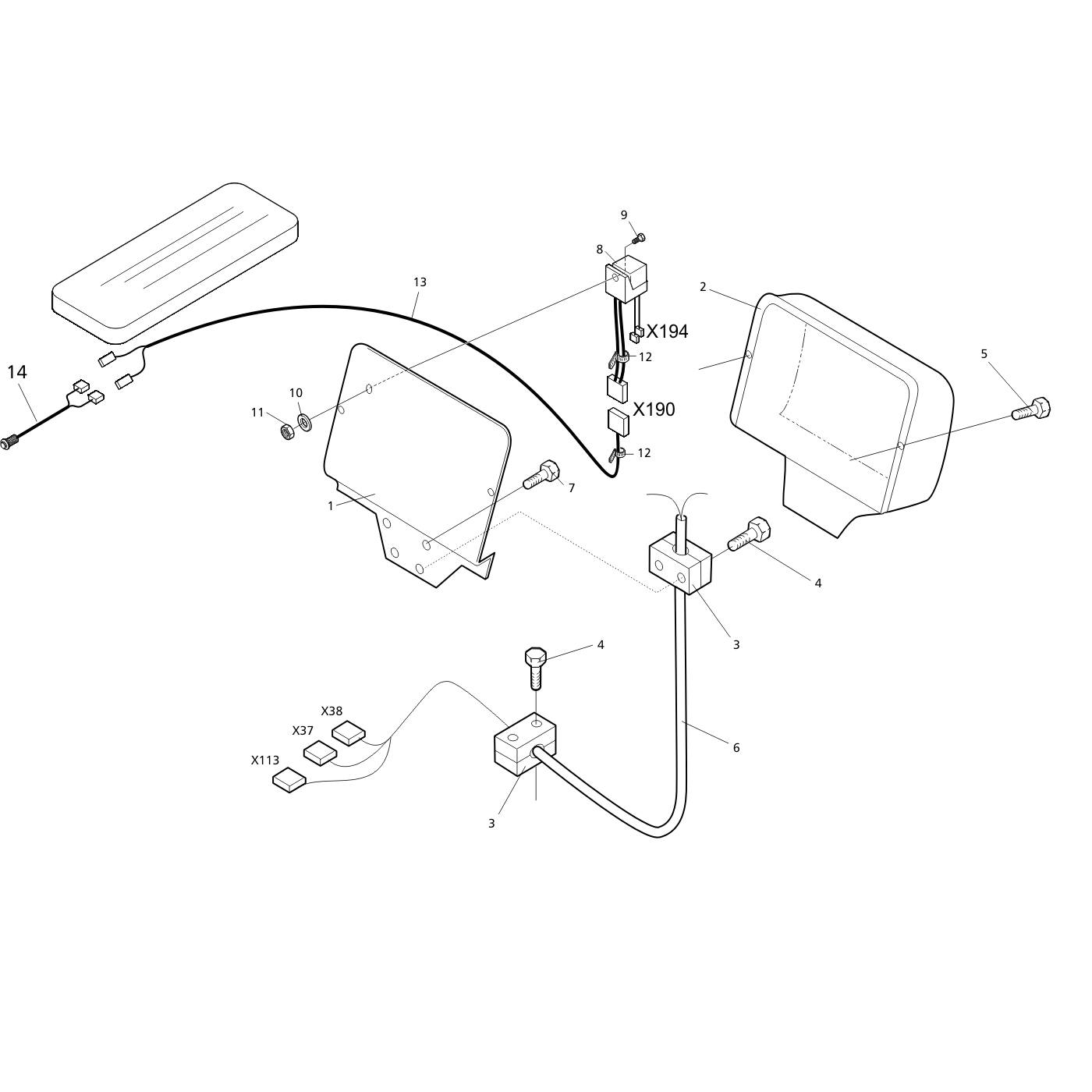 Electrical kit EME levers, rotating seat frame