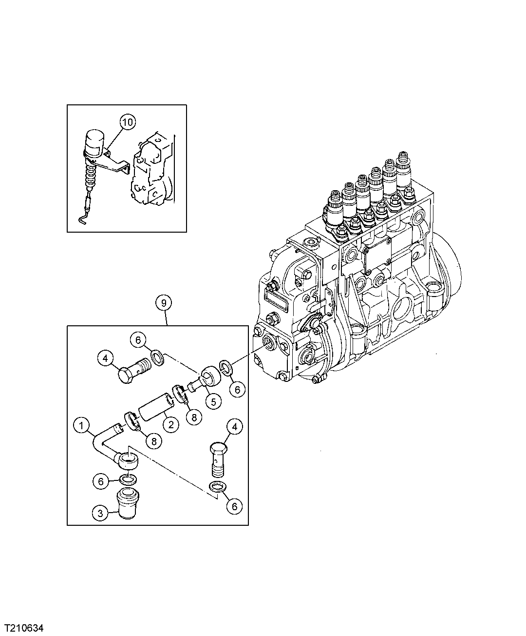 FUEL INJECTION PUMP SHUT OFF SOLENOID AND LUBRICATION LINE