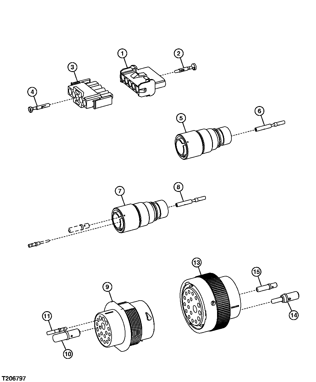 PILOT CONTROLLER, PROPORTIONAL SOLENOID, DIESEL MOTOR AND TANK ELECTRICAL CONNECTORS