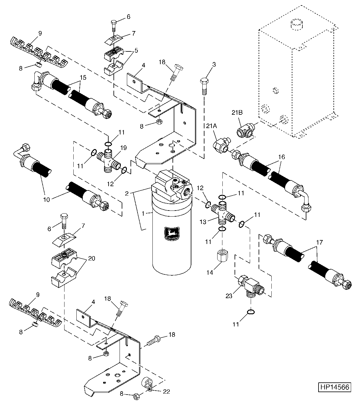 MAIN HYDRAULIC FILTER ASSEMBLY AND HOSES, BUNDLE SUPPORTS