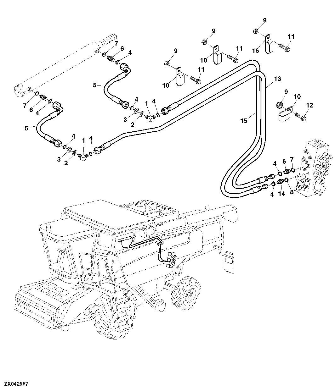 UNLOADING AUGER SWING CYLINDER LINES AND HOSES