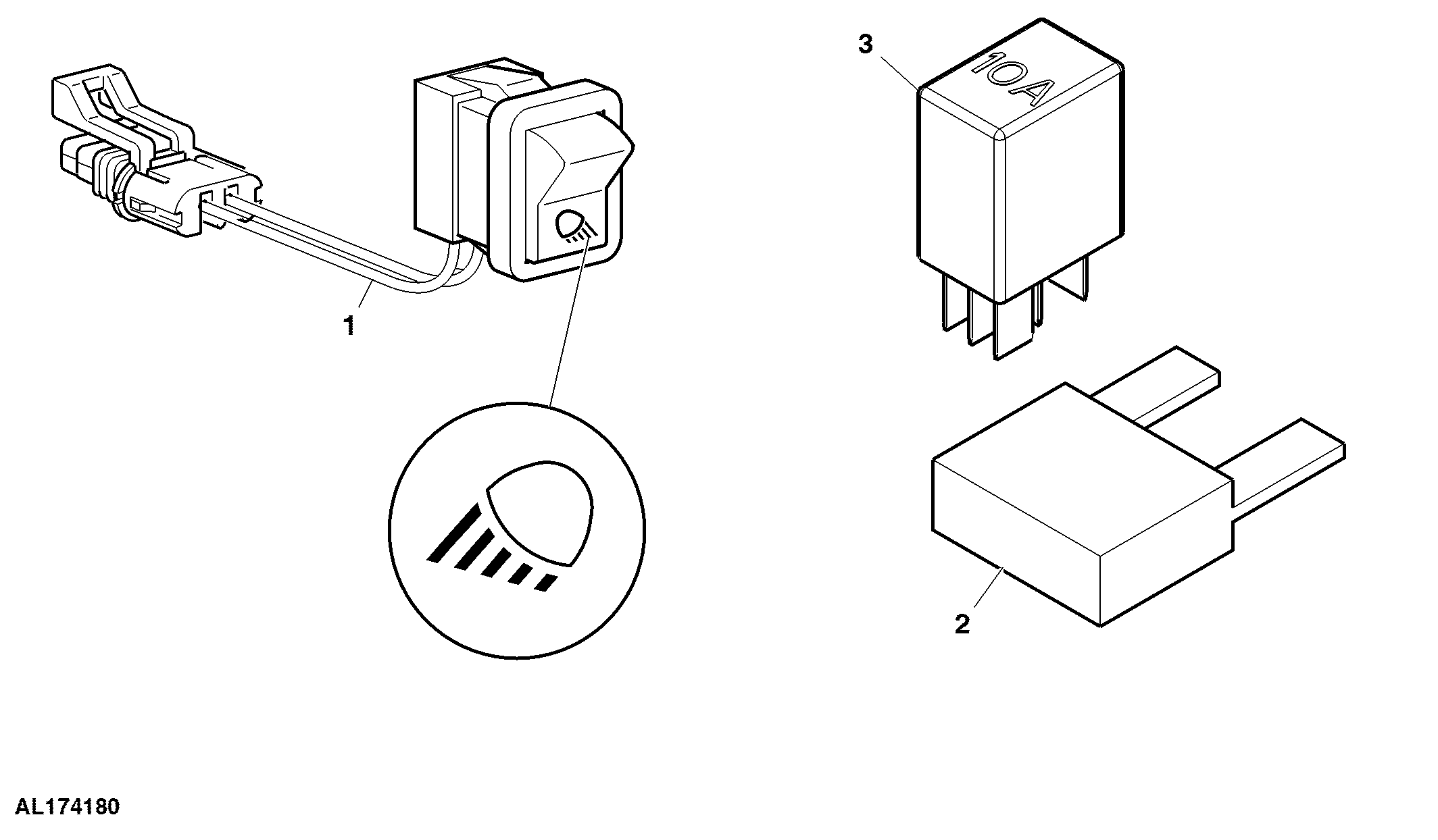 Switch / Relay / Fuse, Work Lights, OOS, Front