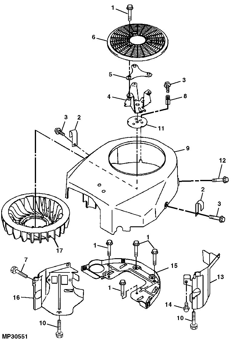 FLYWHEEL SCREEN, FAN HOUSING AND ENGINE SHROUDS