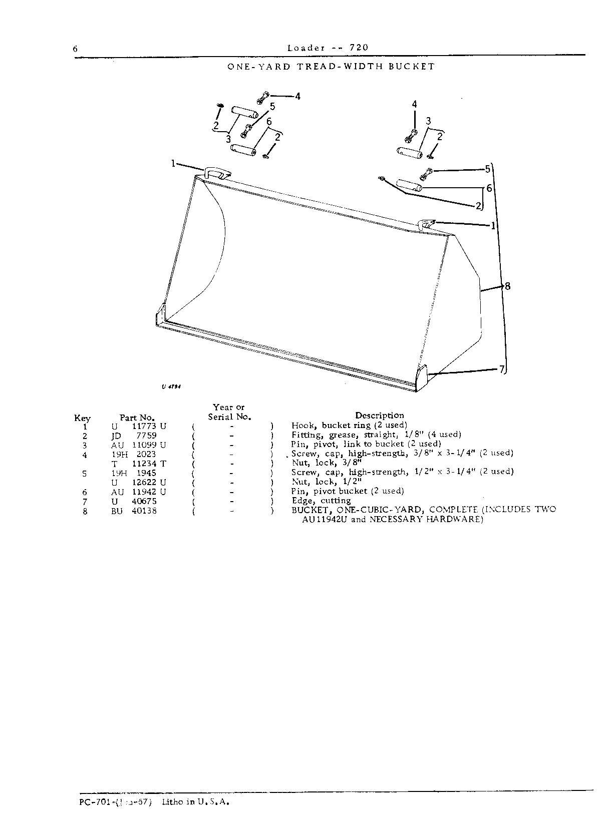 Bucket, tread-width, one-yard