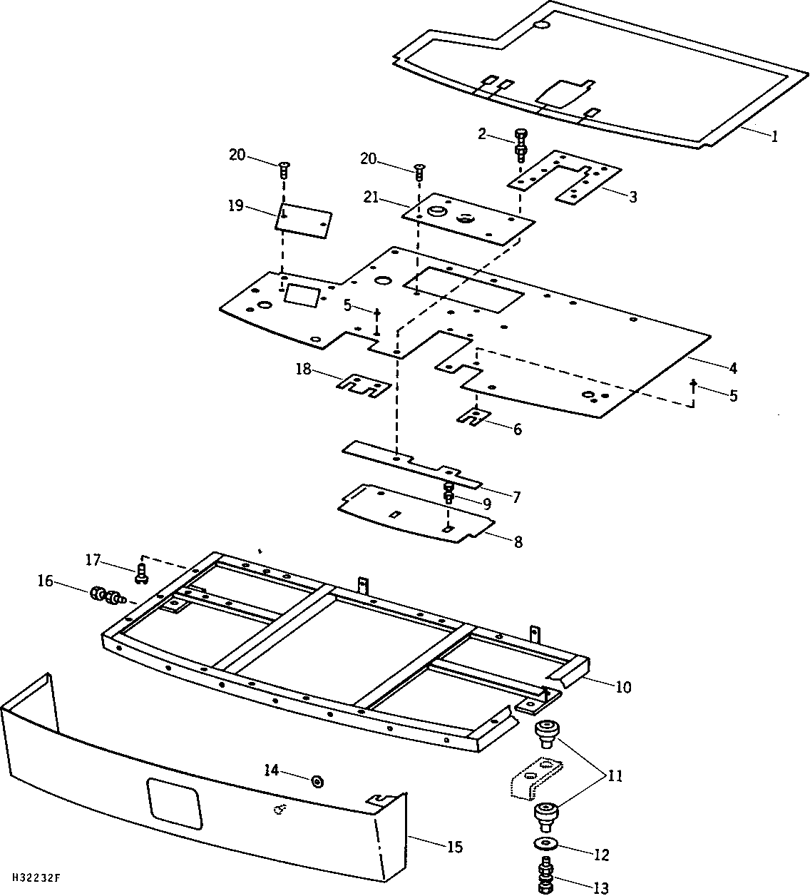 OPERATOR'S PLATFORM FRAME, SHIELD, FLOORBOARD, AND FLOOR MAT
