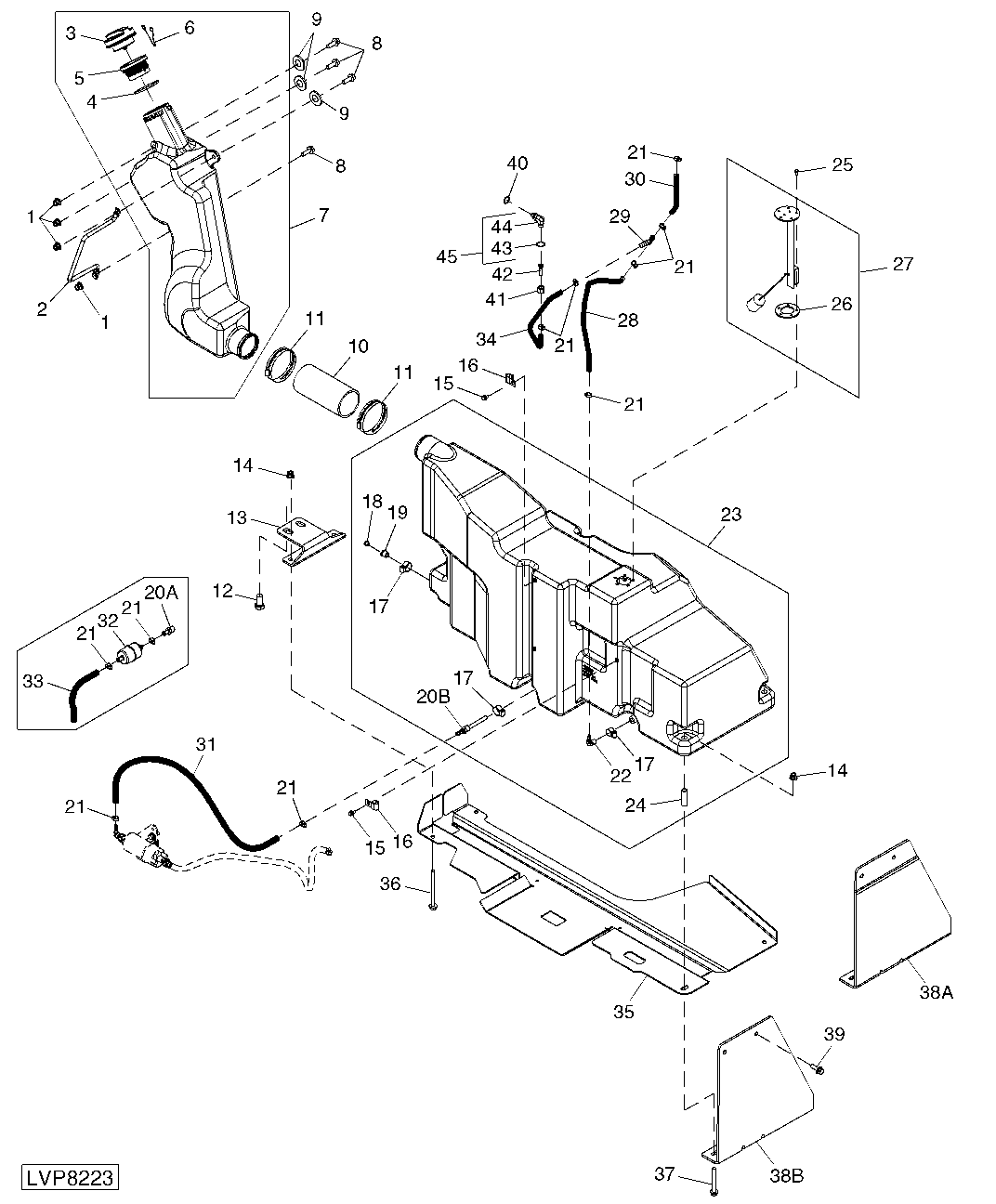 FUEL TANK AND HOSES (ISOLATED OPEN OPERATOR STATION / CAB)