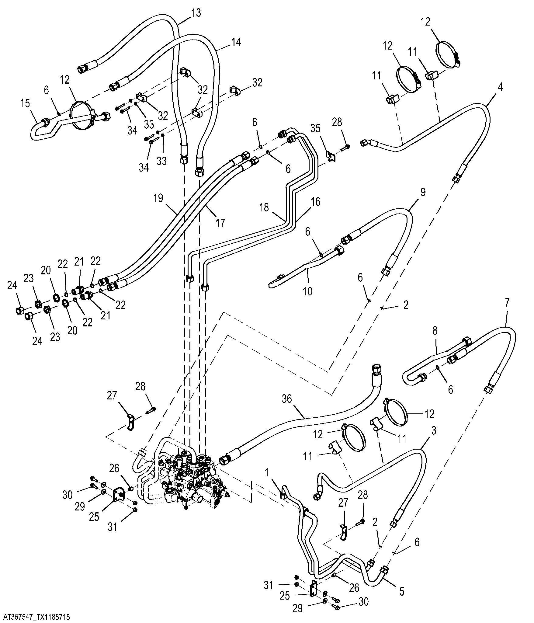 Boom and Bucket Cylinder Hydraulics (Z-Bar) (3-Spool Control Valve)