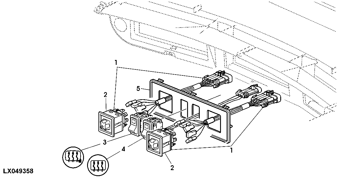 SWITCH FOR ELECTRICALLY ADJUSTED MIRROR, MIRROR AND REAR WINDOW HEATER
