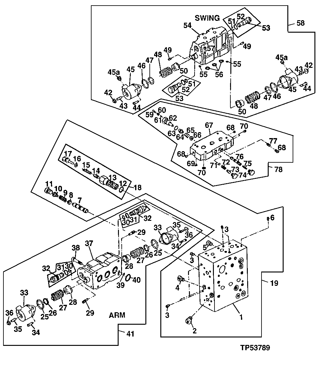 MAIN HYDRAULIC CONTROL VALVE MANIFOLD AND SECTIONS (UPPER) (556936 - )