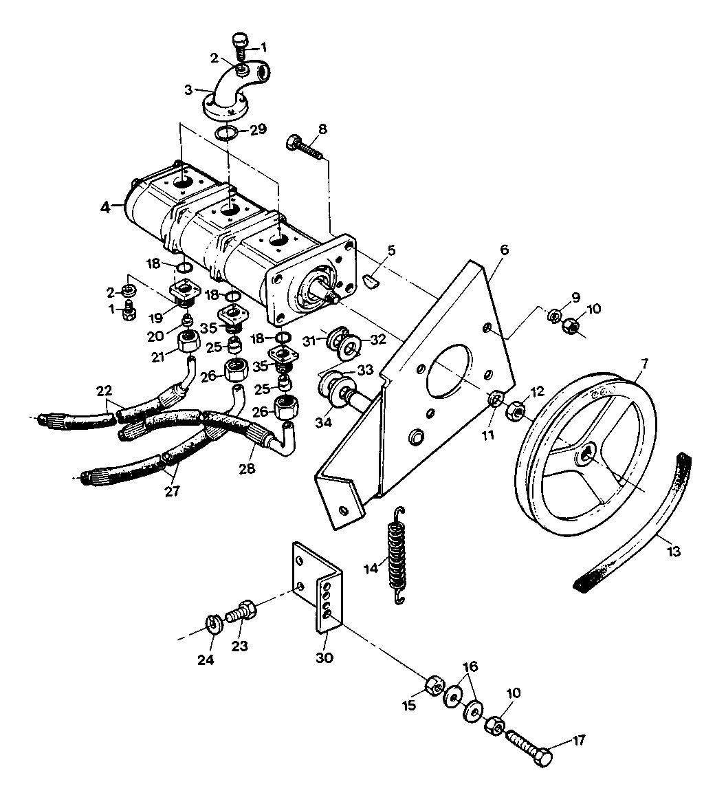 HYDRAULIC PUMP - SUPPORT AND BELT TENSIONER