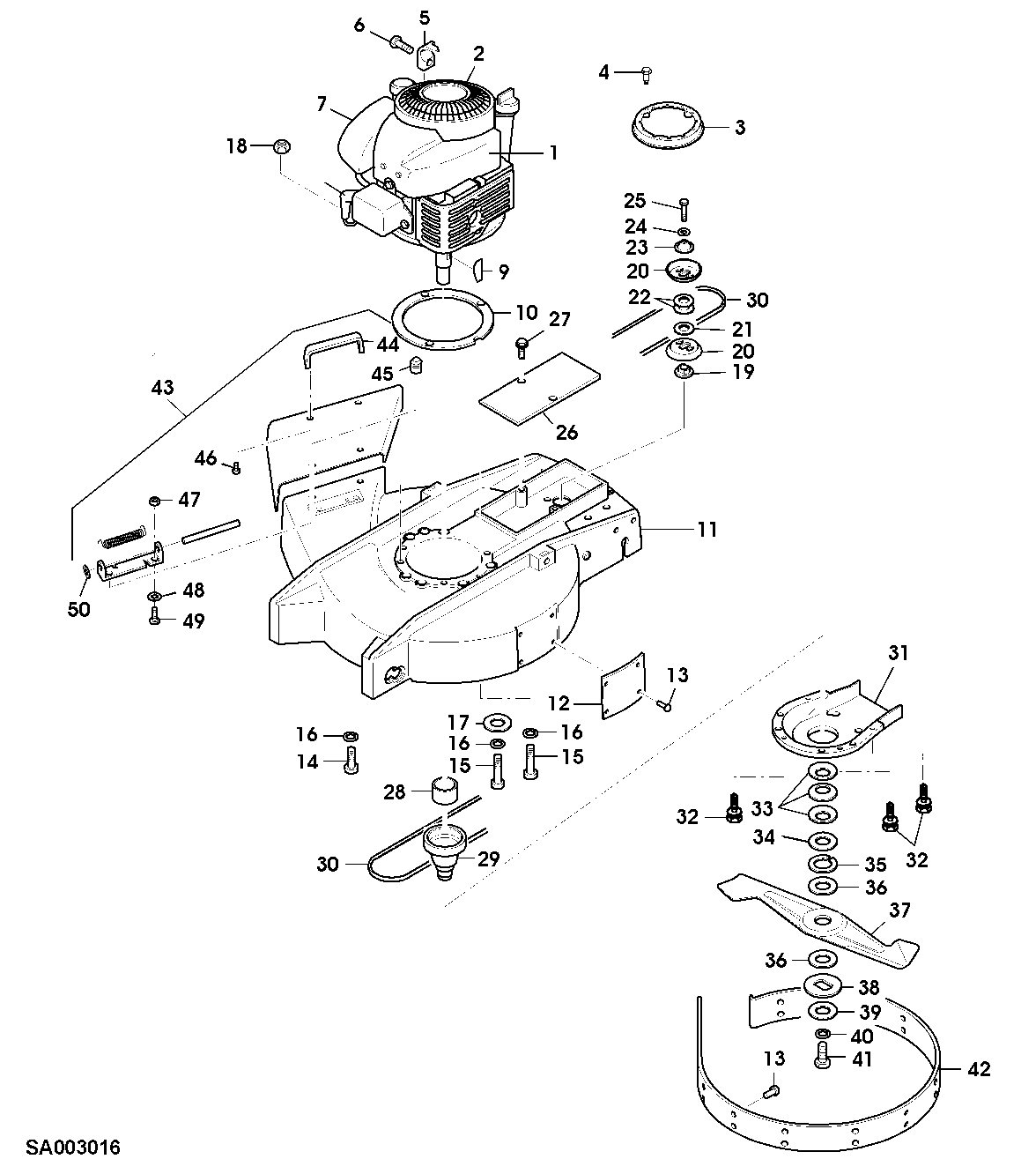 HOUSING,ENGINE, MOWER DECK, DISCHARGE, DRIVE