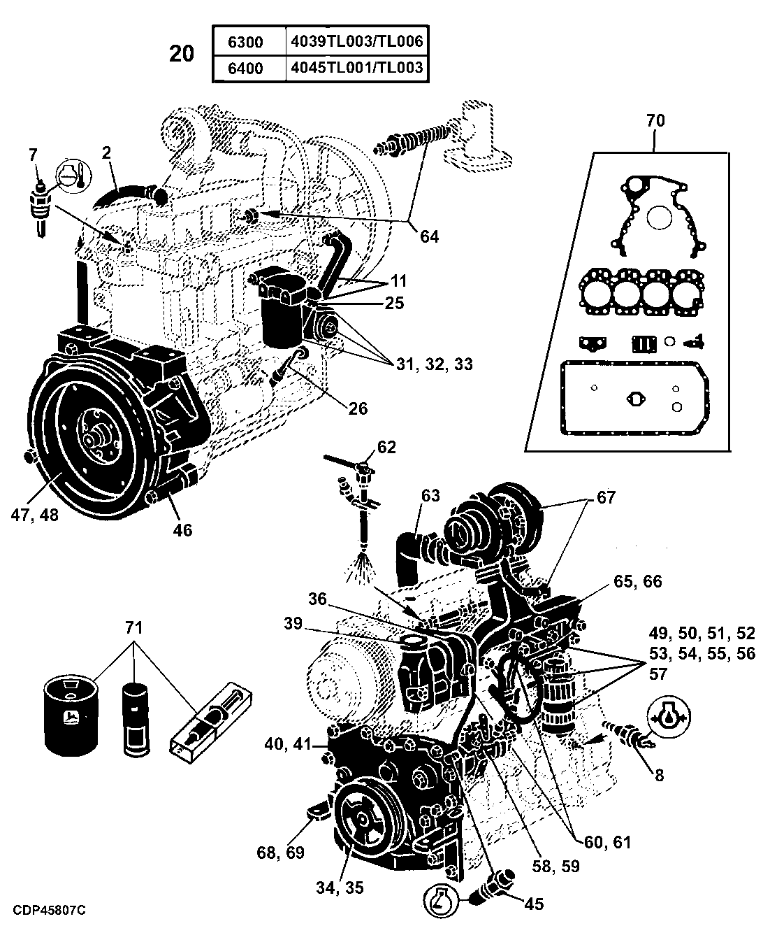 20 ENGINE, 6300 (4039TL003/TL006), 6400 (4045TL001/TL003)