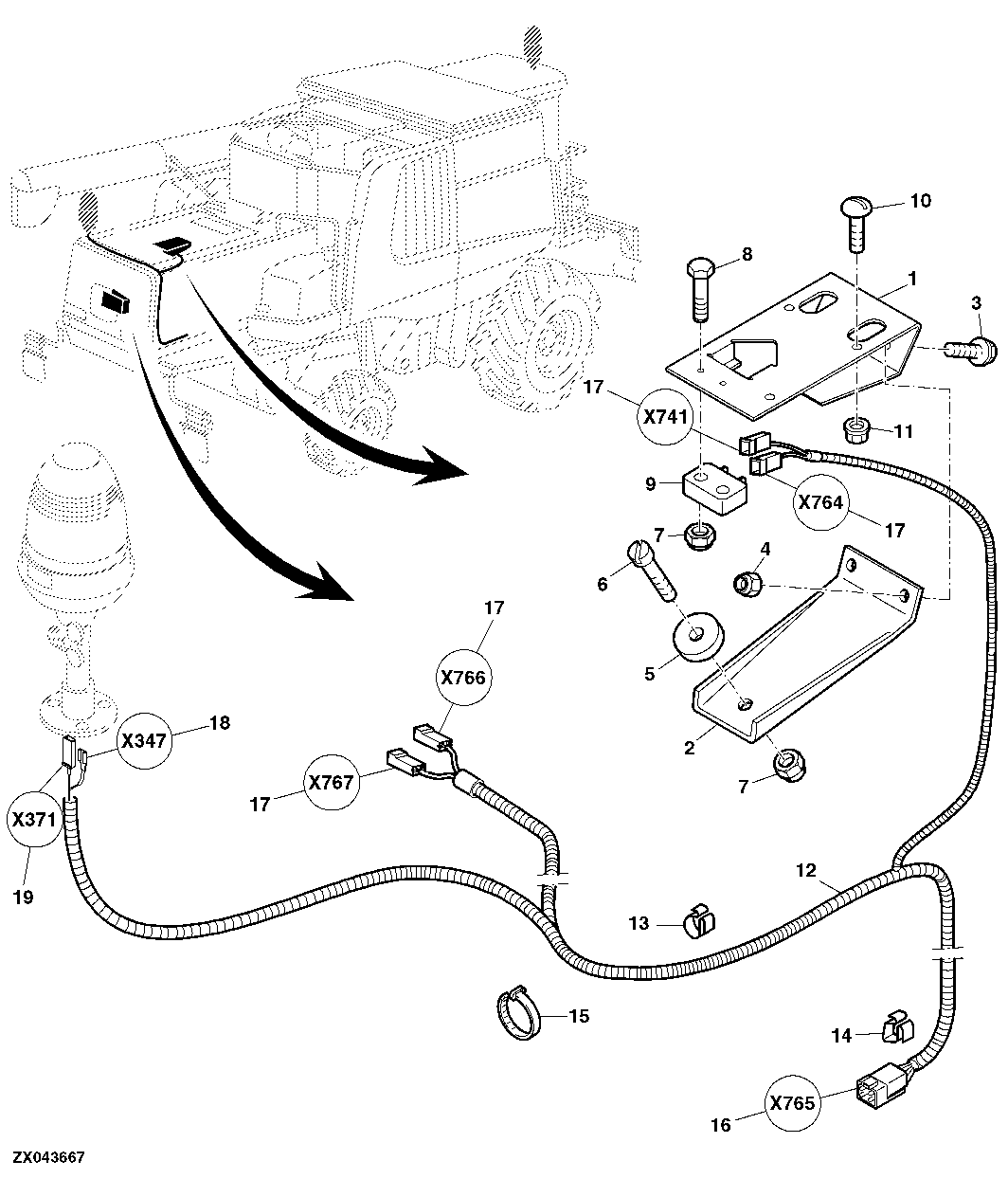 WIRING HARNESS AT REAR HOOD FOR SEPARATOR PLUGGED SENSOR