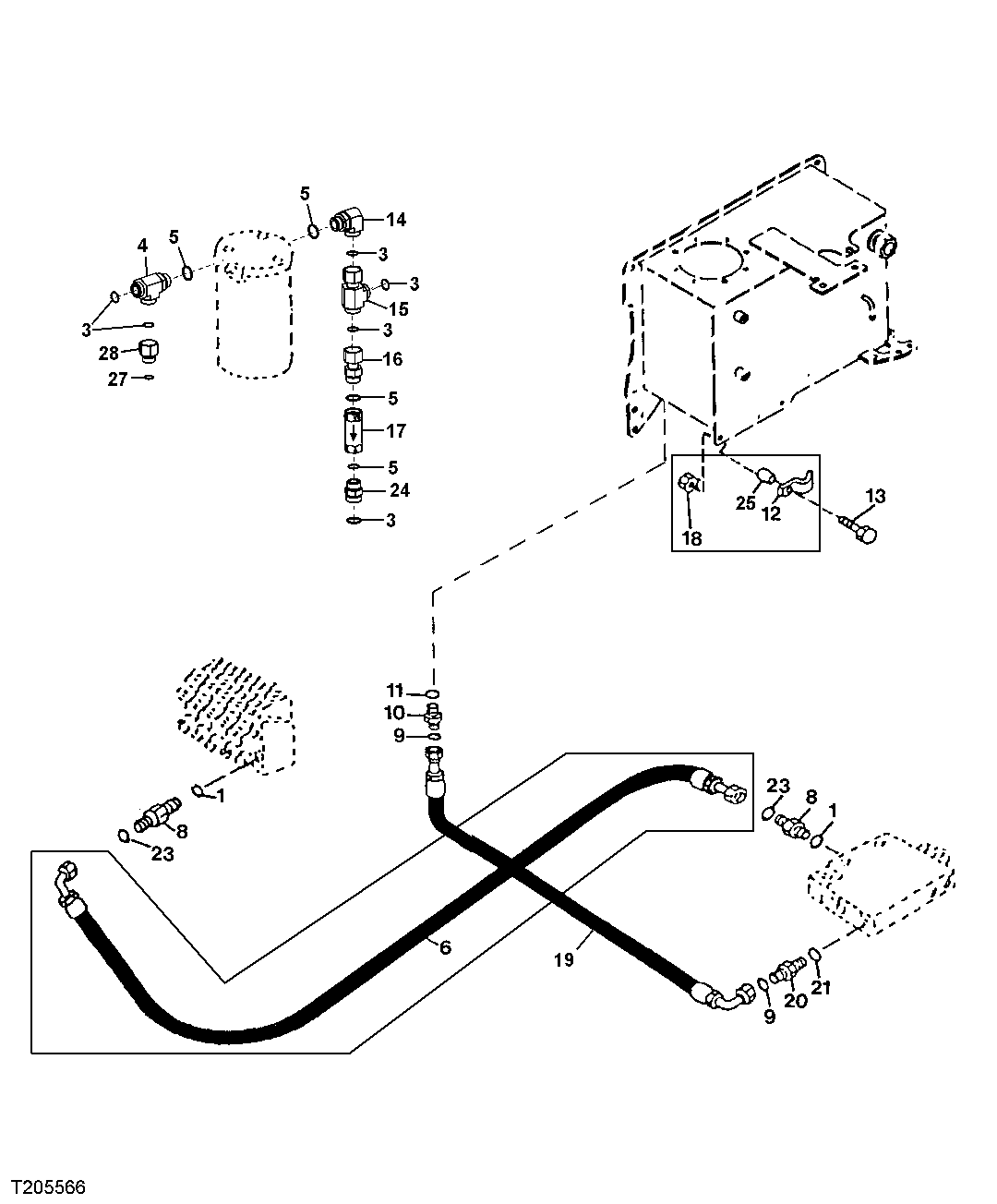 CONTROL VALVE PRESSURE & RETURN HYDRAULICS (SN 586337-596699)