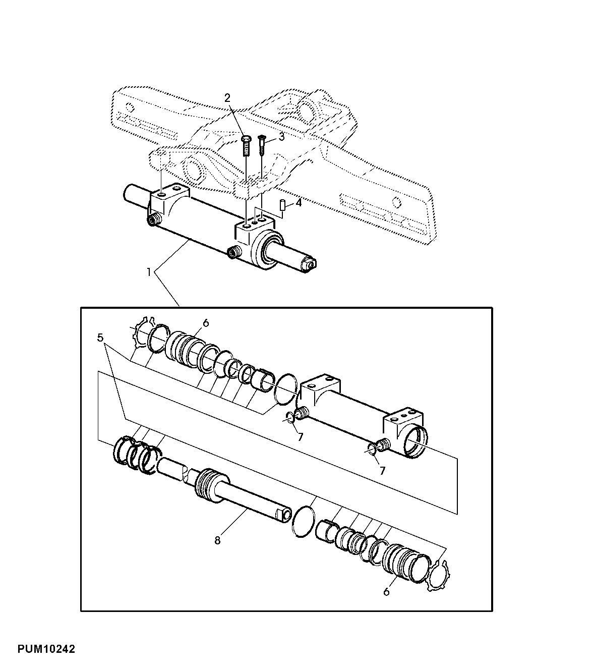 FRONT AXLE, STEERING CYLINDER W/O FRONT WHEEL DRIVE