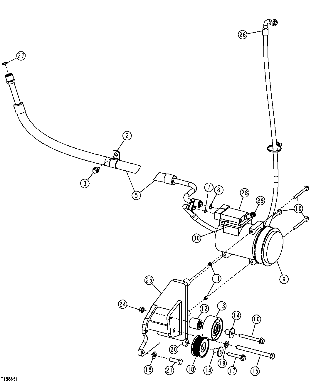 AIR CONDITIONING COMPRESSOR, BRACKET, HOSES AND DRIVE BELT