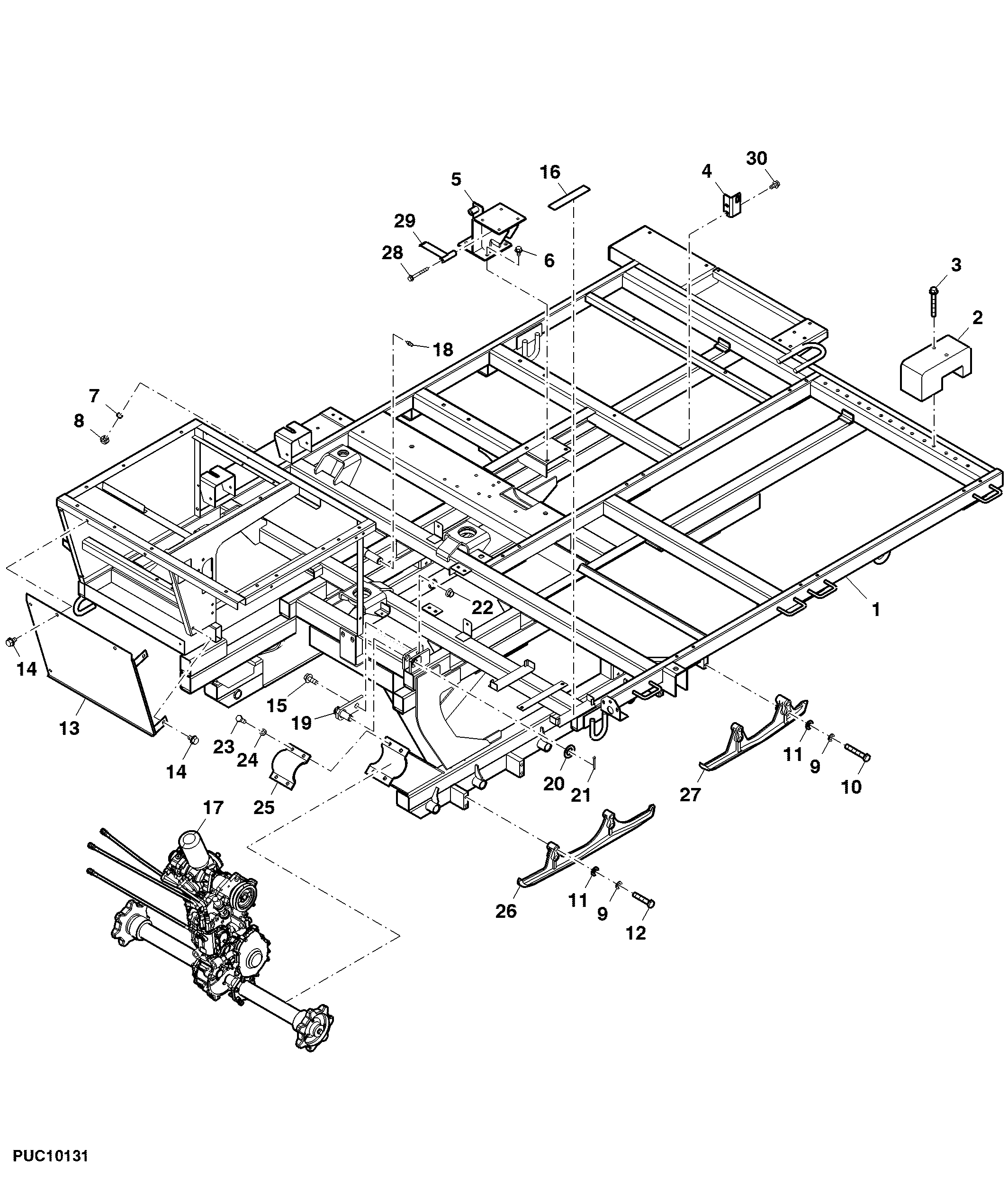Chassis / Gear Box Assembly, JD3029 Engine Grain Tank Version