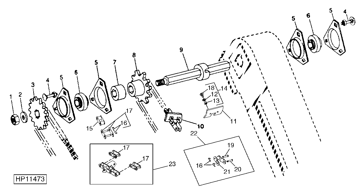 TAILINGS ELEVATOR CONVEYOR CHAIN, SPROCKETS AND BEARINGS