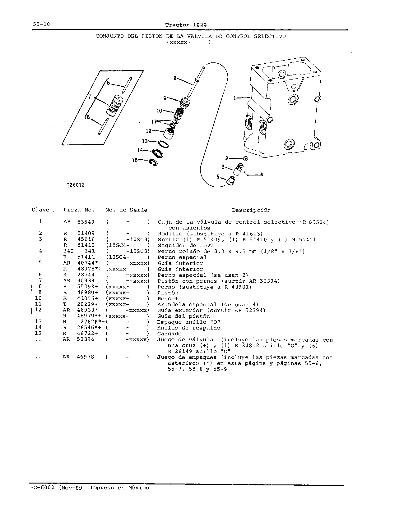 Valvula de Control Selectivo Conjunto Del Piston