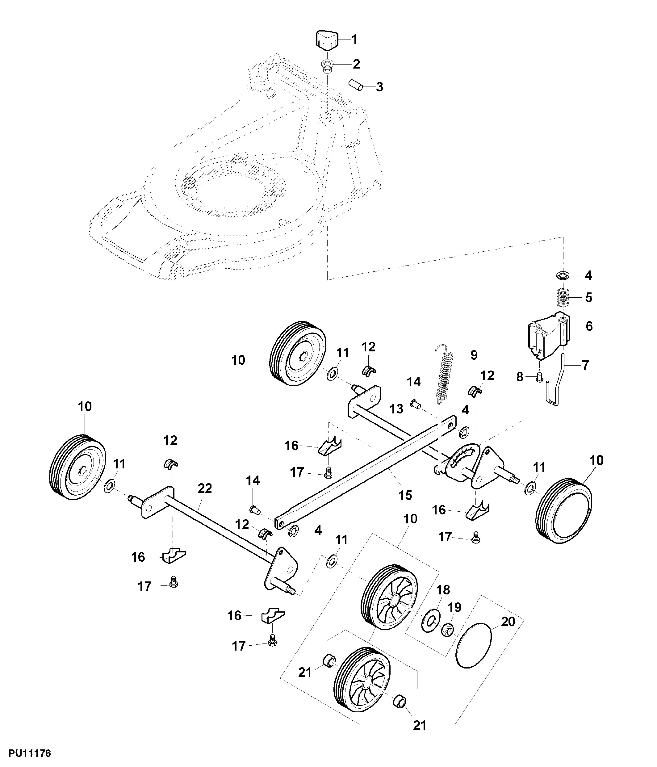 Front and Rear Axle, Height Adjustment and Wheels