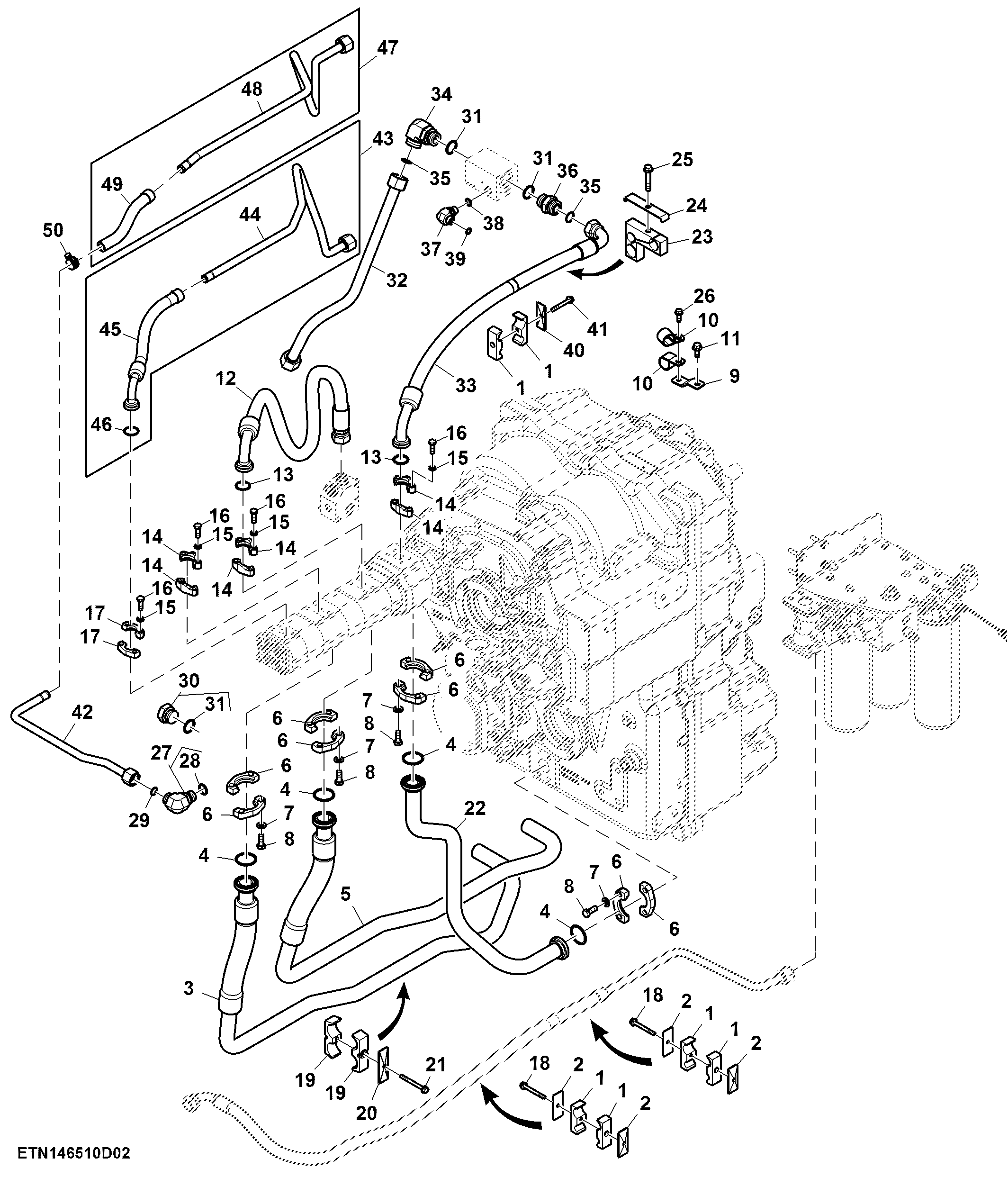 Hydraulic Lines, Standard Flow, W/ PTO, Double Reduction Axle (2/2) ( - 801460)