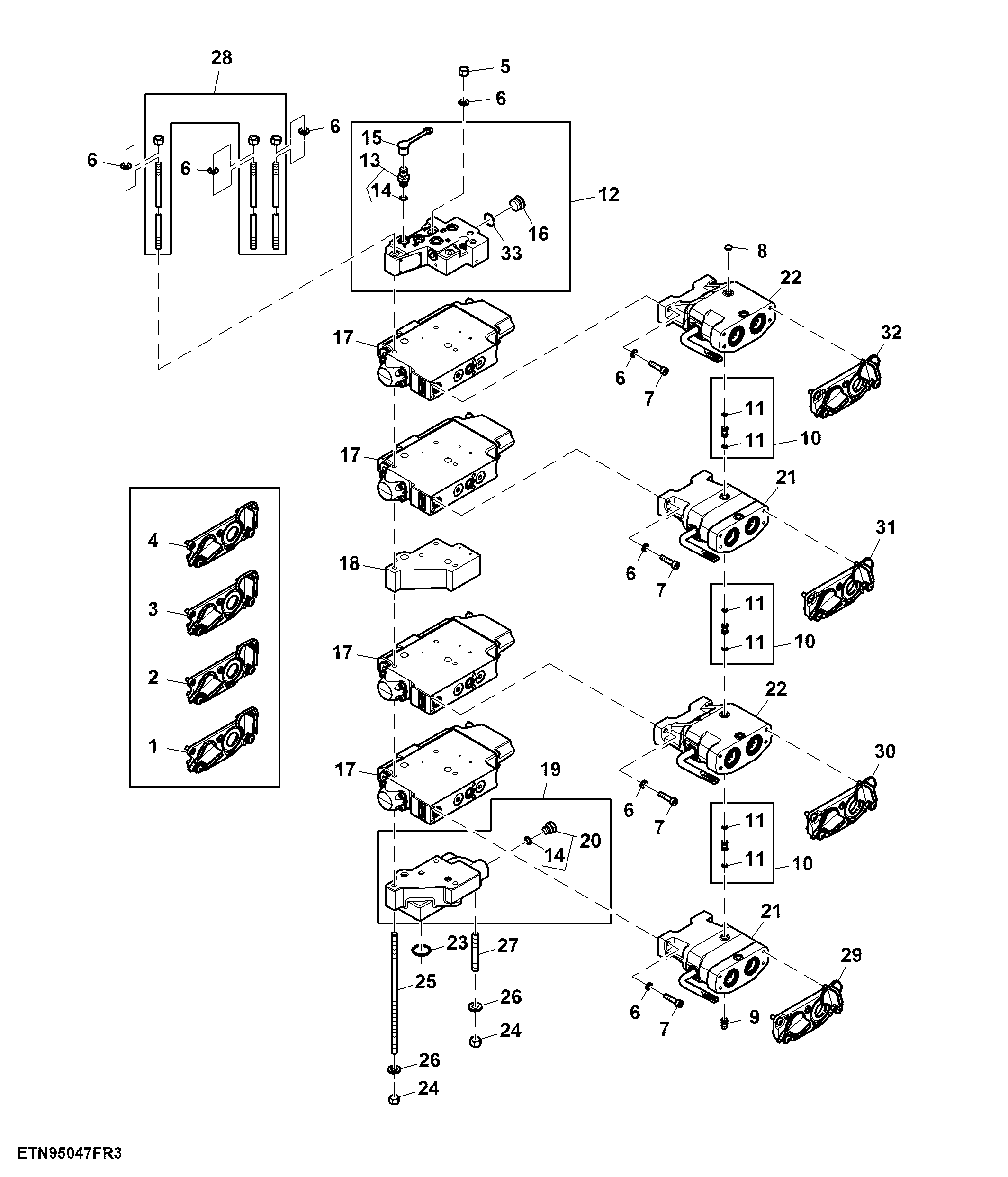 Selective Control Valve, 4 SCV, Standard Flow, W/O Hitch (For Scraper)