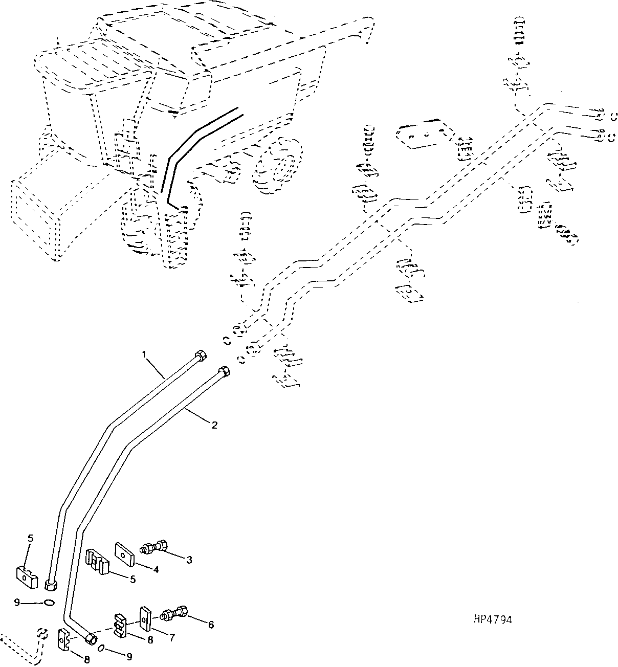LEVELING CYLINDER LOWER OIL LINES (SIDEHILL)