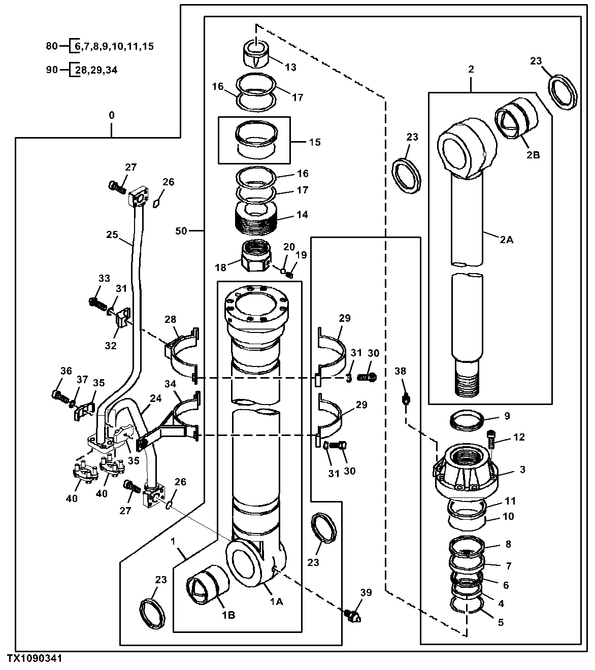 Right Boom Cylinder, 7.1 and 8.4 m, Components