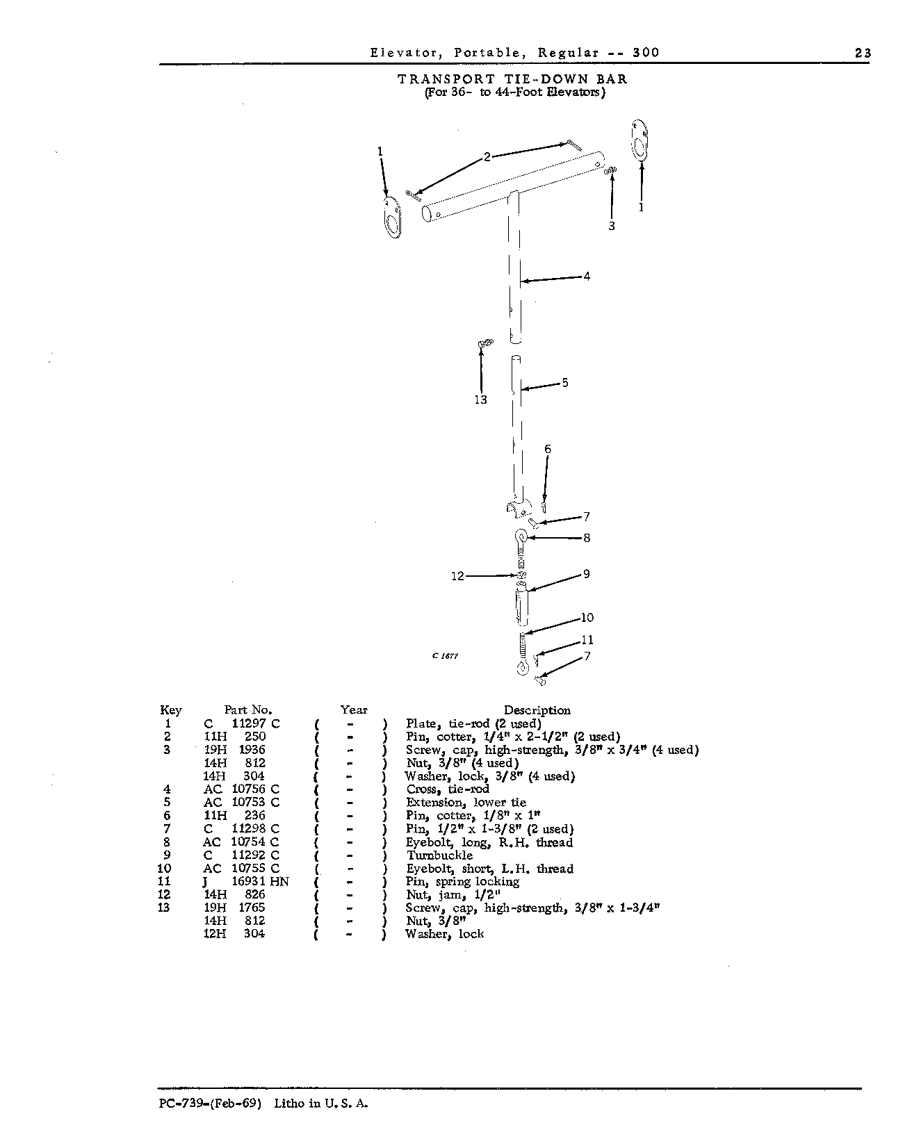 TIE-DOWN BAR, TRANSPORT: For 36- to 44-Foot Elevators