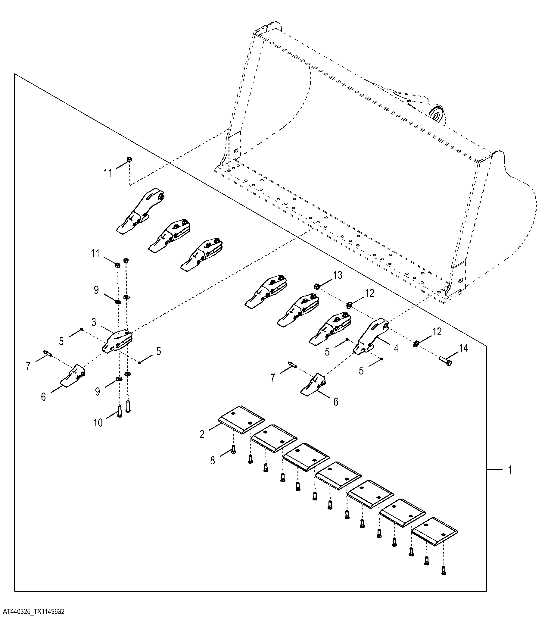 Bucket Teeth with Segments for 254 cm (100 in.) Bucket Width Conversion Kit