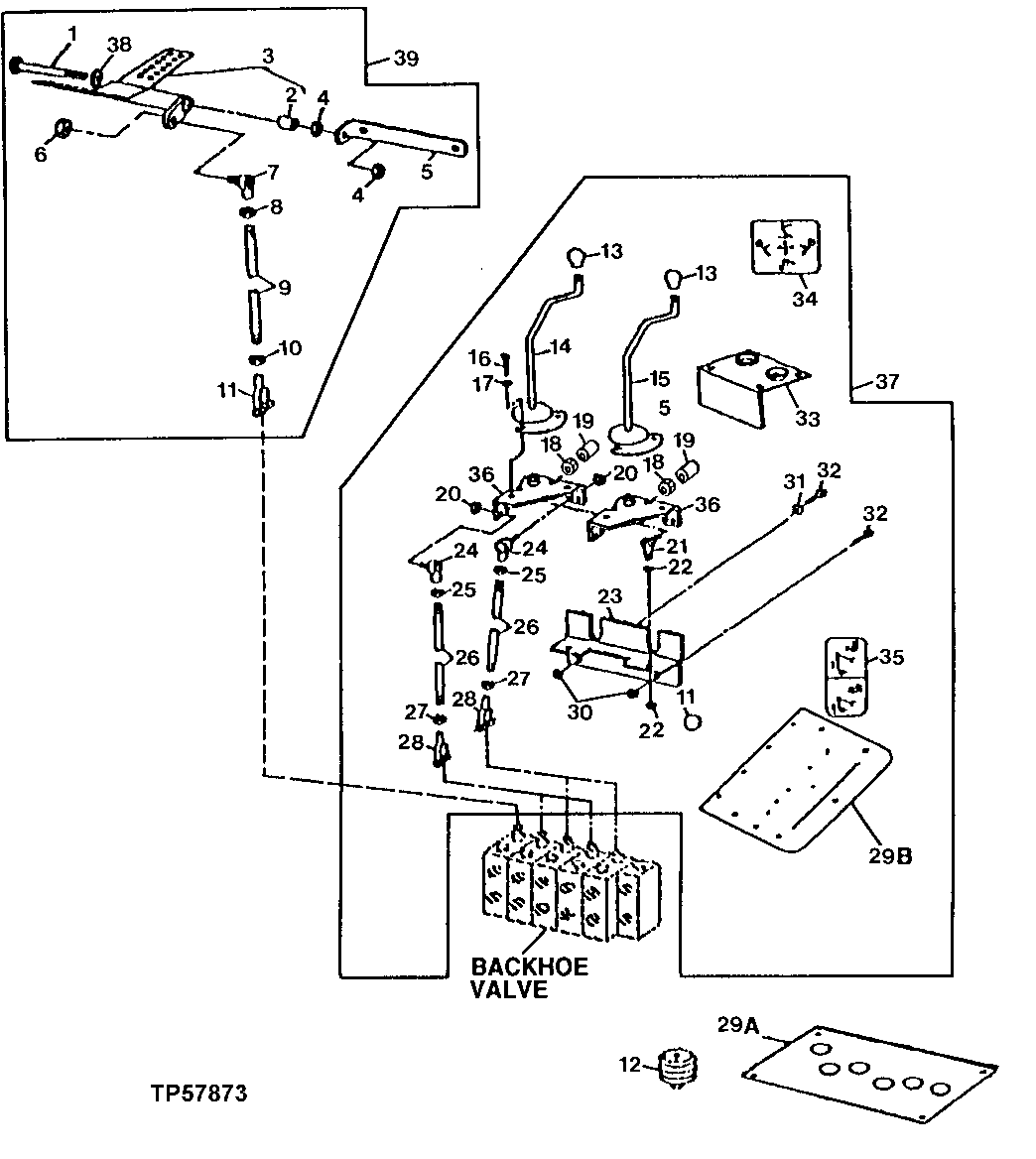 Two Lever Backhoe Control Lever Linkage For Extendable Dipperstick