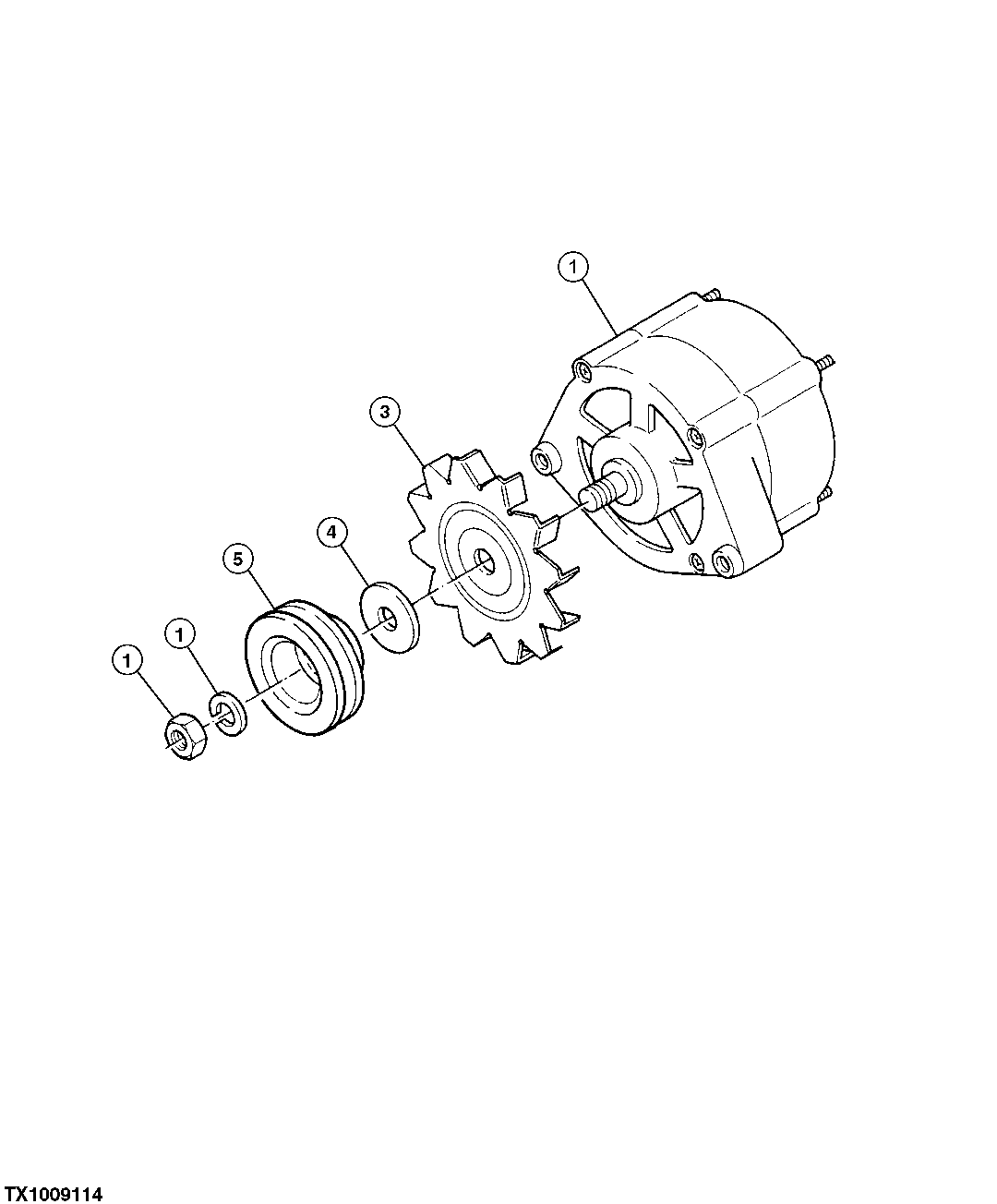 ALTERNATOR, ALTERNATOR FAN AND PULLEY (S.N. -005599)