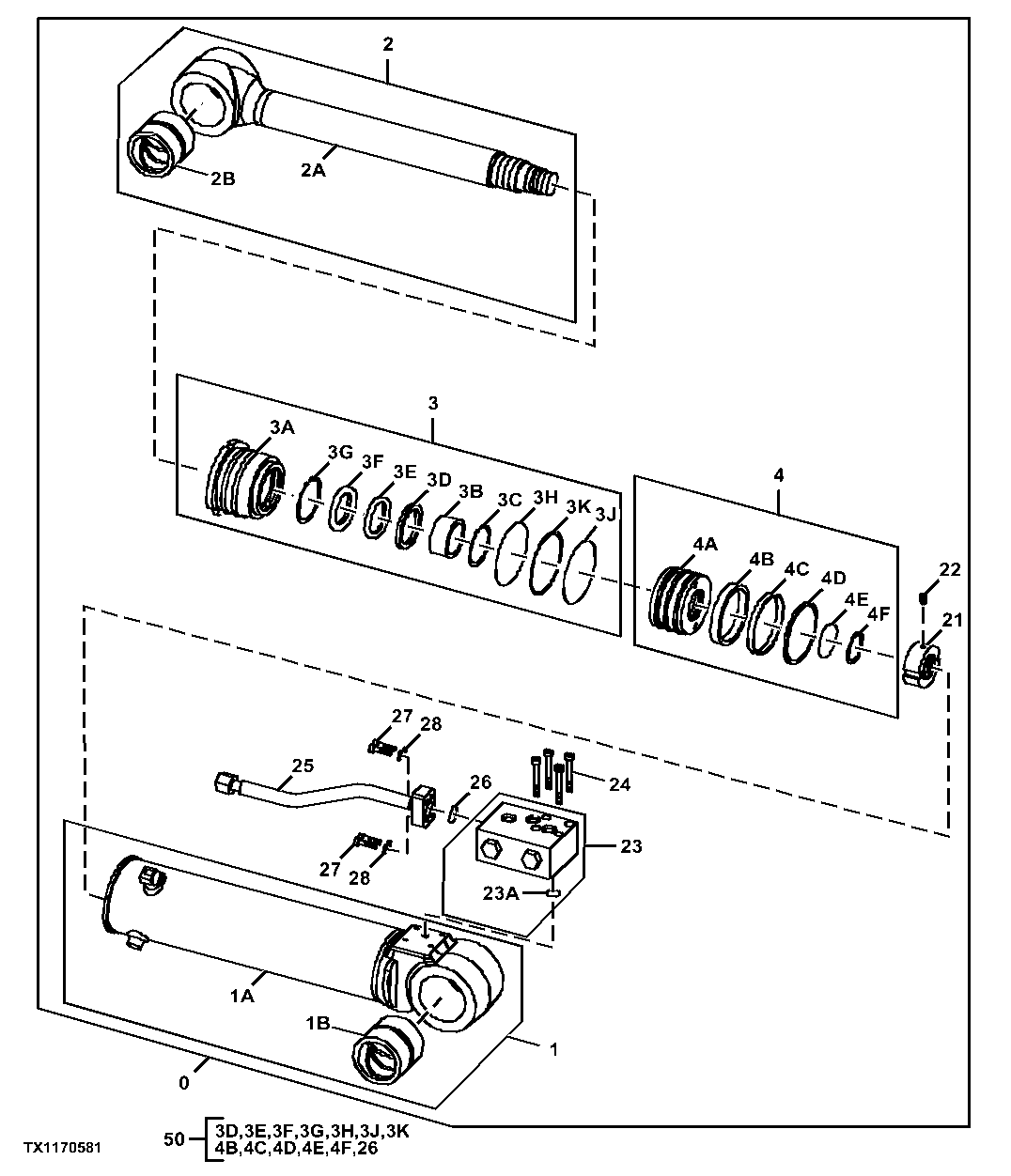 Outrigger Cylinder Components, Right Front, Left Rear