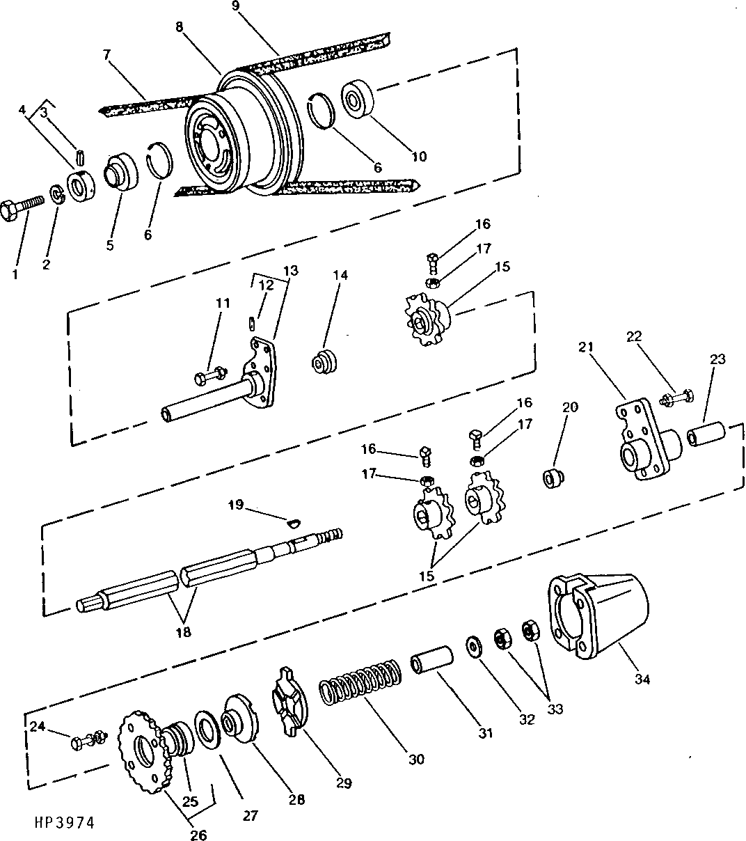 Upper Shaft and Sheaves, Fixed Drive W/ Reverser, Long Fixed Drive (556301 - ), Regular Fixed Drive (556301 - 615200)