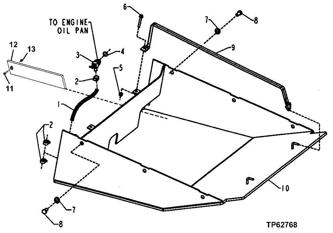 FUEL TANK BOTTOM GUARD AND ENGINE OIL DRAIN HOSE ( - 581927)