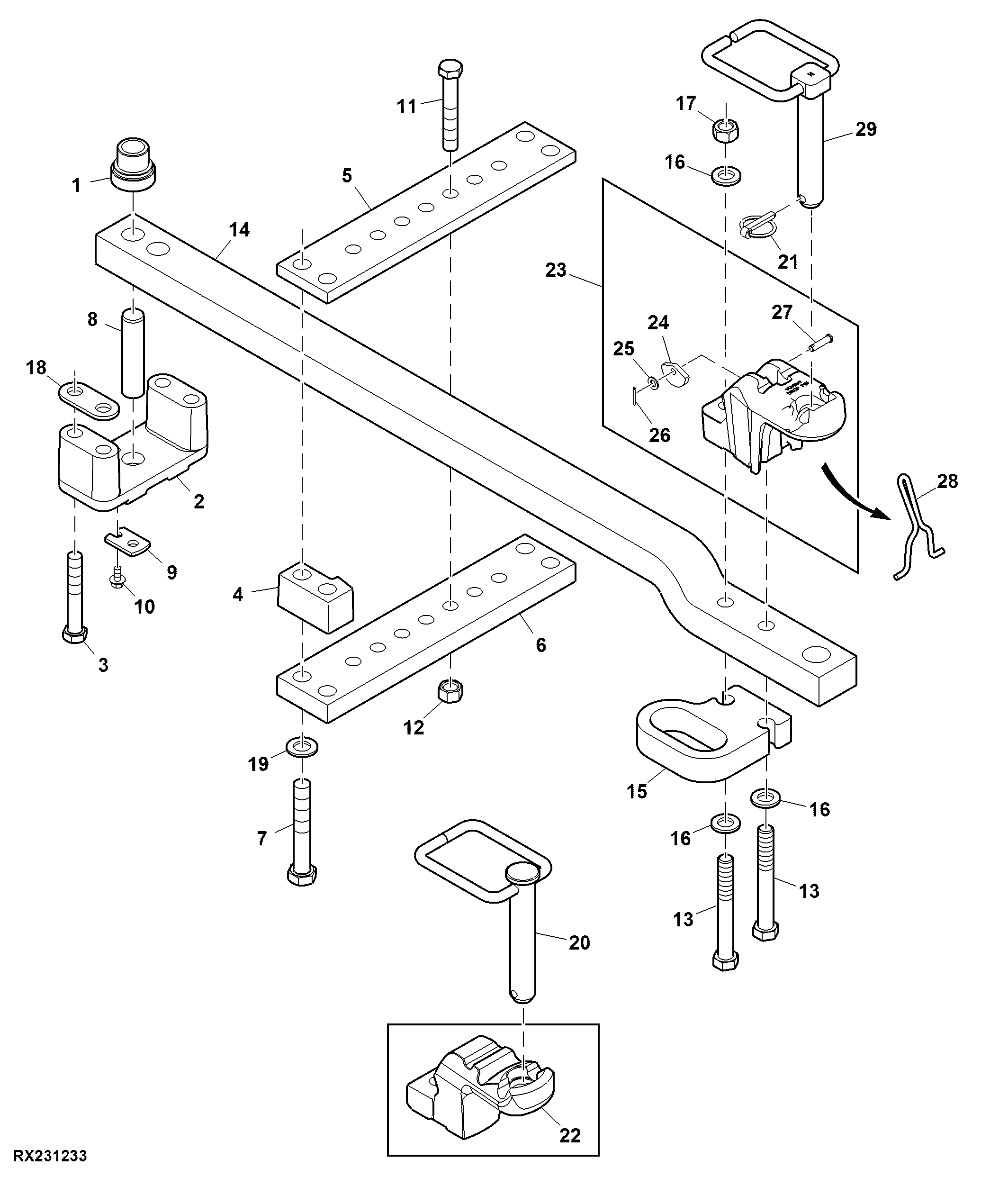 Mounting Parts, Support, Drawbar Front, Category 3