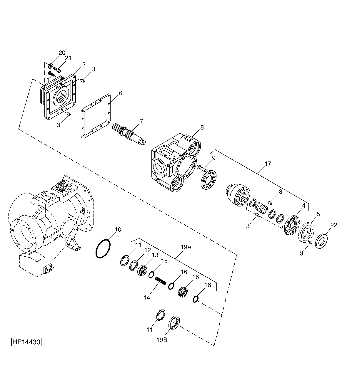 HYDROSTATIC DRIVE PUMP, FRONT COVER AND SHAFT