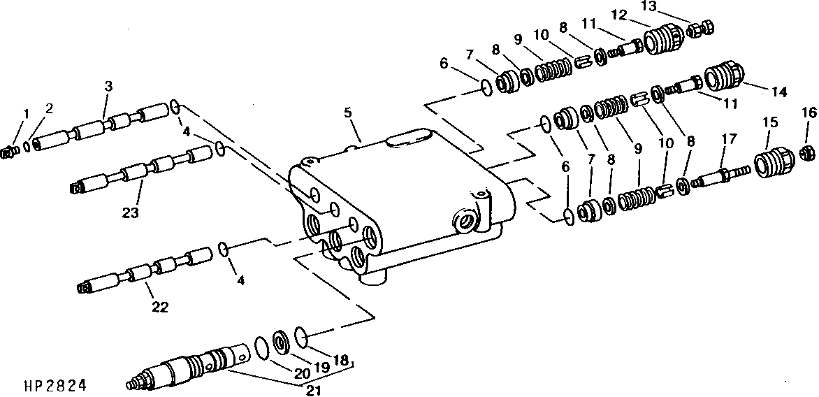MAIN HYDRAULIC CONTROL VALVE SPOOLS AND RELIEF VALVE ( - 620100)