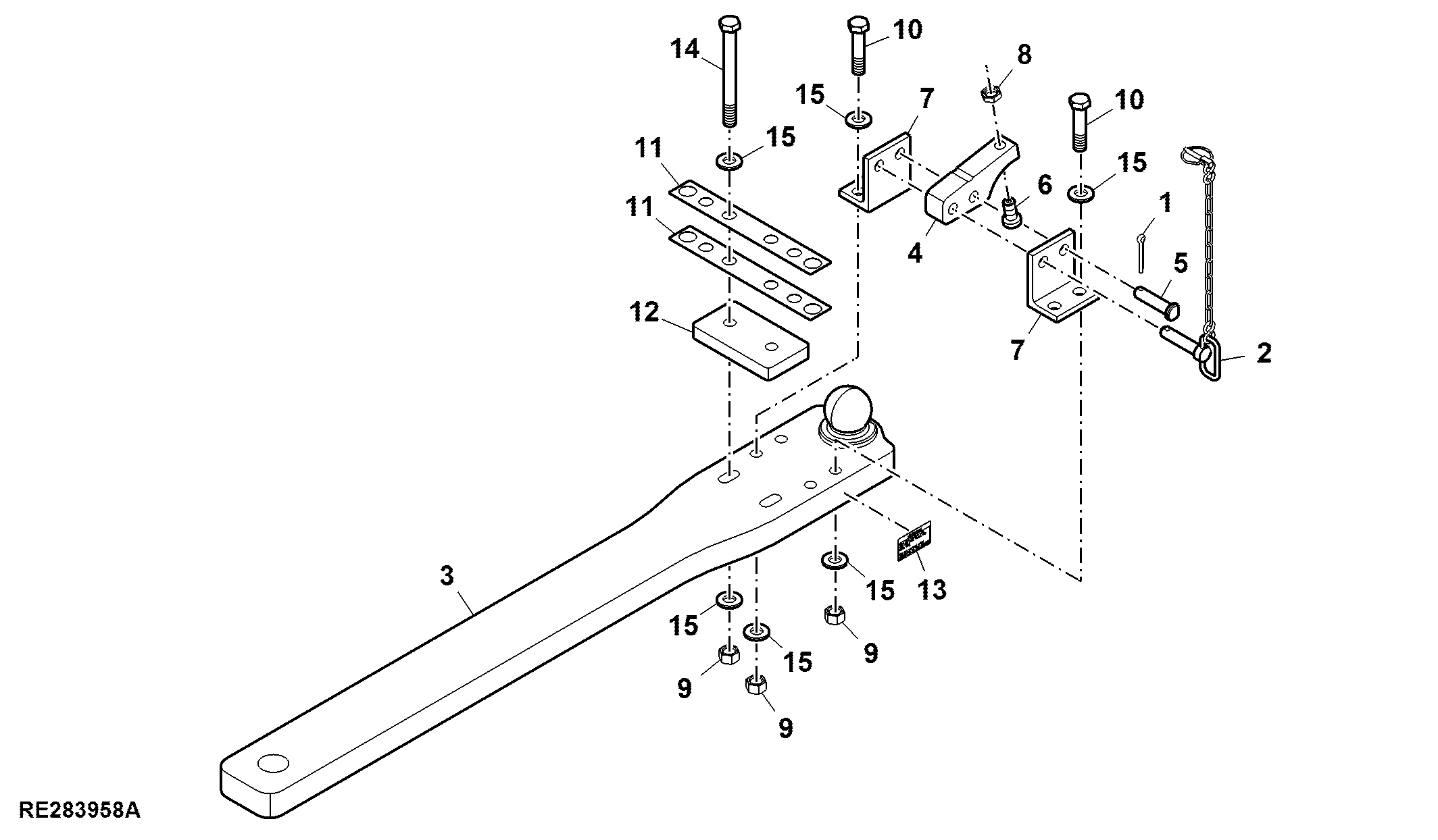 Drawbar, 80 mm Ball Type, Hitch, Category 4