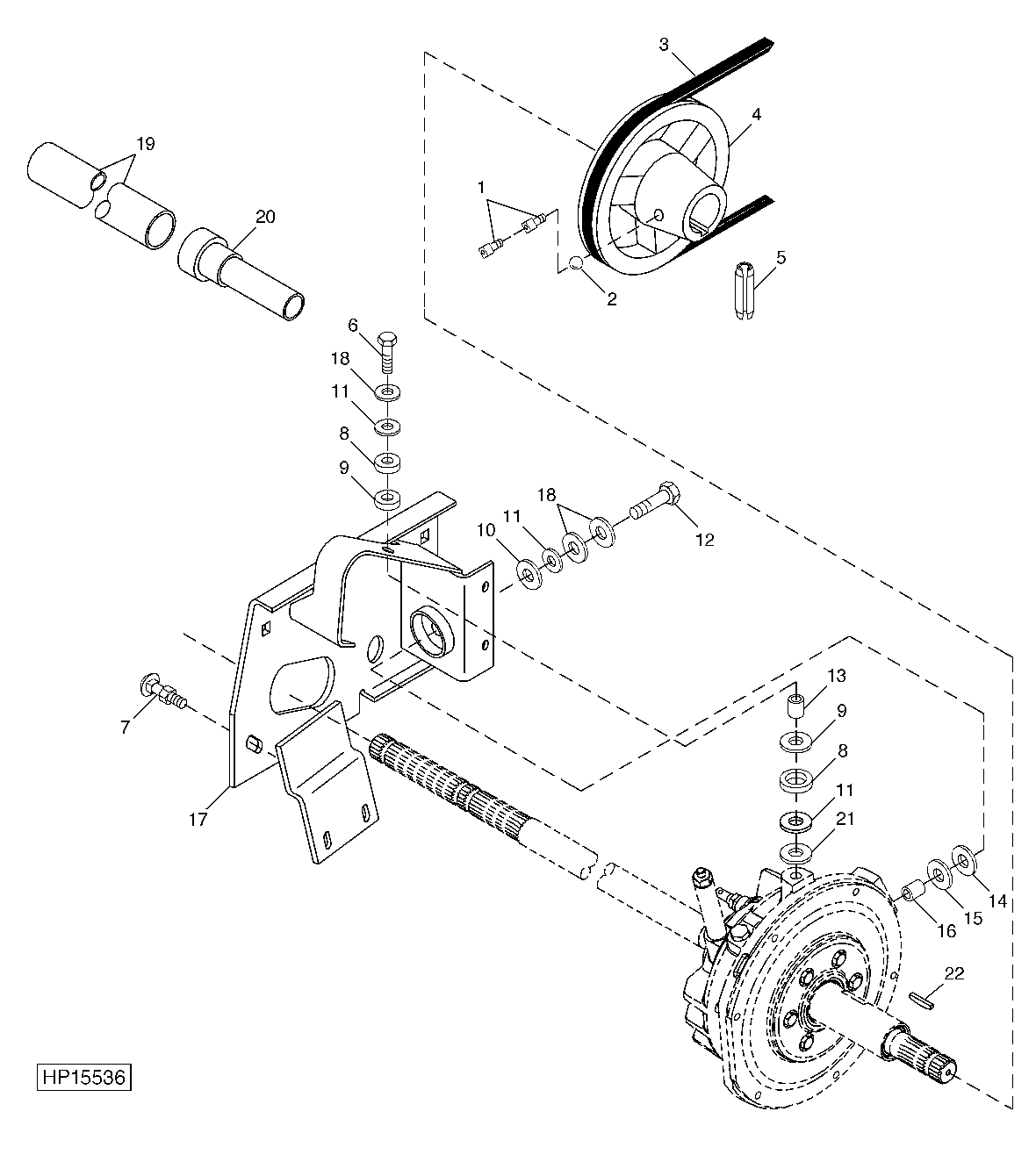 FRONT DRIVE SHAFT, SHEAVE AND MOUNTINGS (FIXED SPEED WITH REVERSER)
