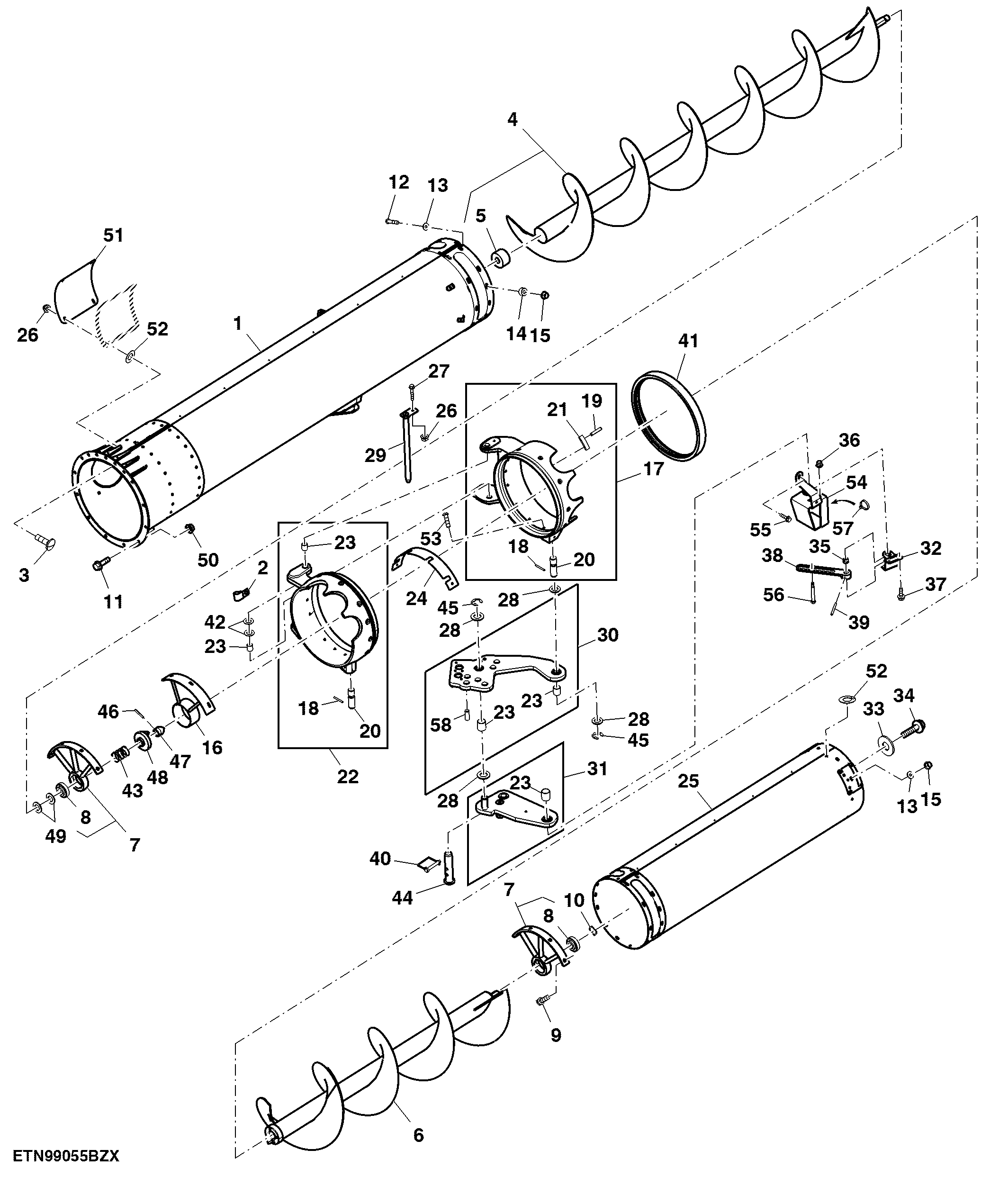 Auger Assembly, Folding Unloading Auger, 6.9 m (22.5 ft)