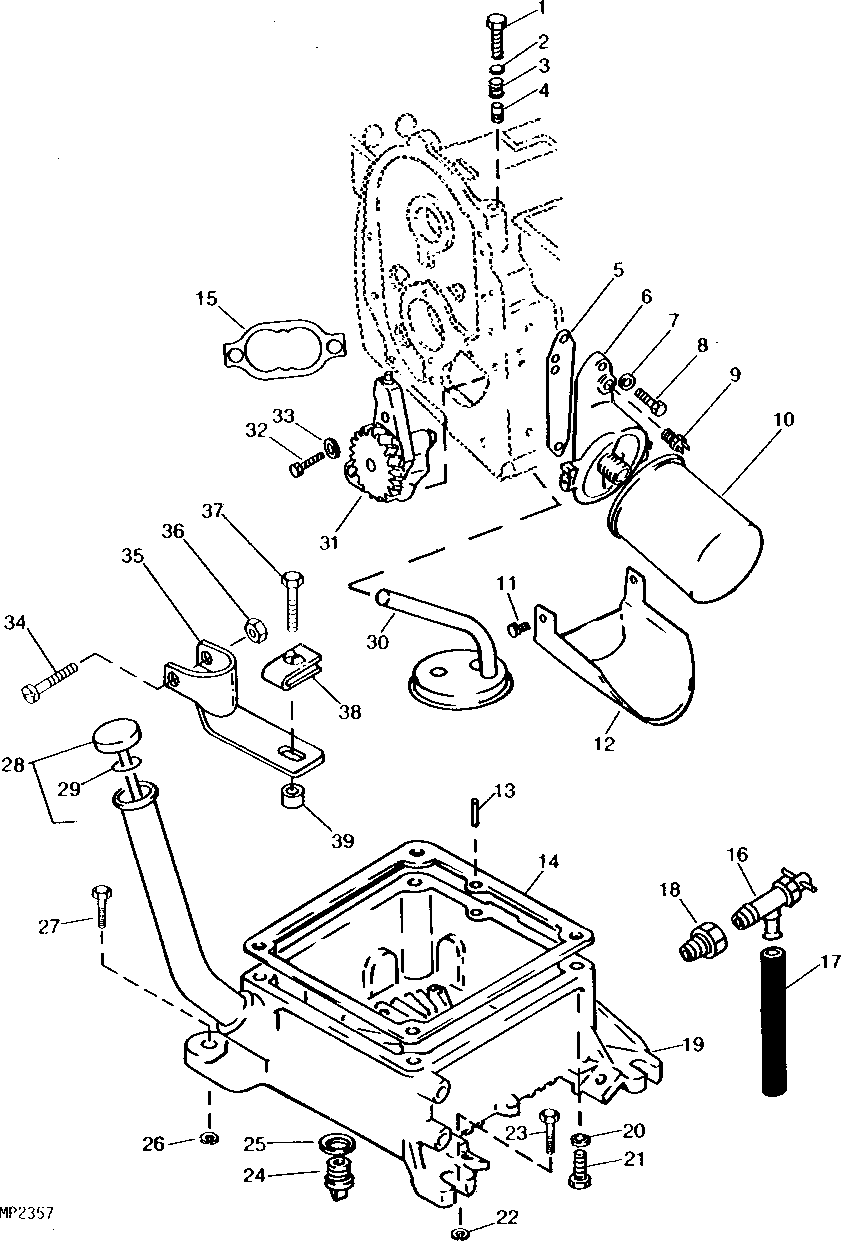 Oil Pump, Filter and Engine Base (Onan MN B43G) (222001 - 420000)