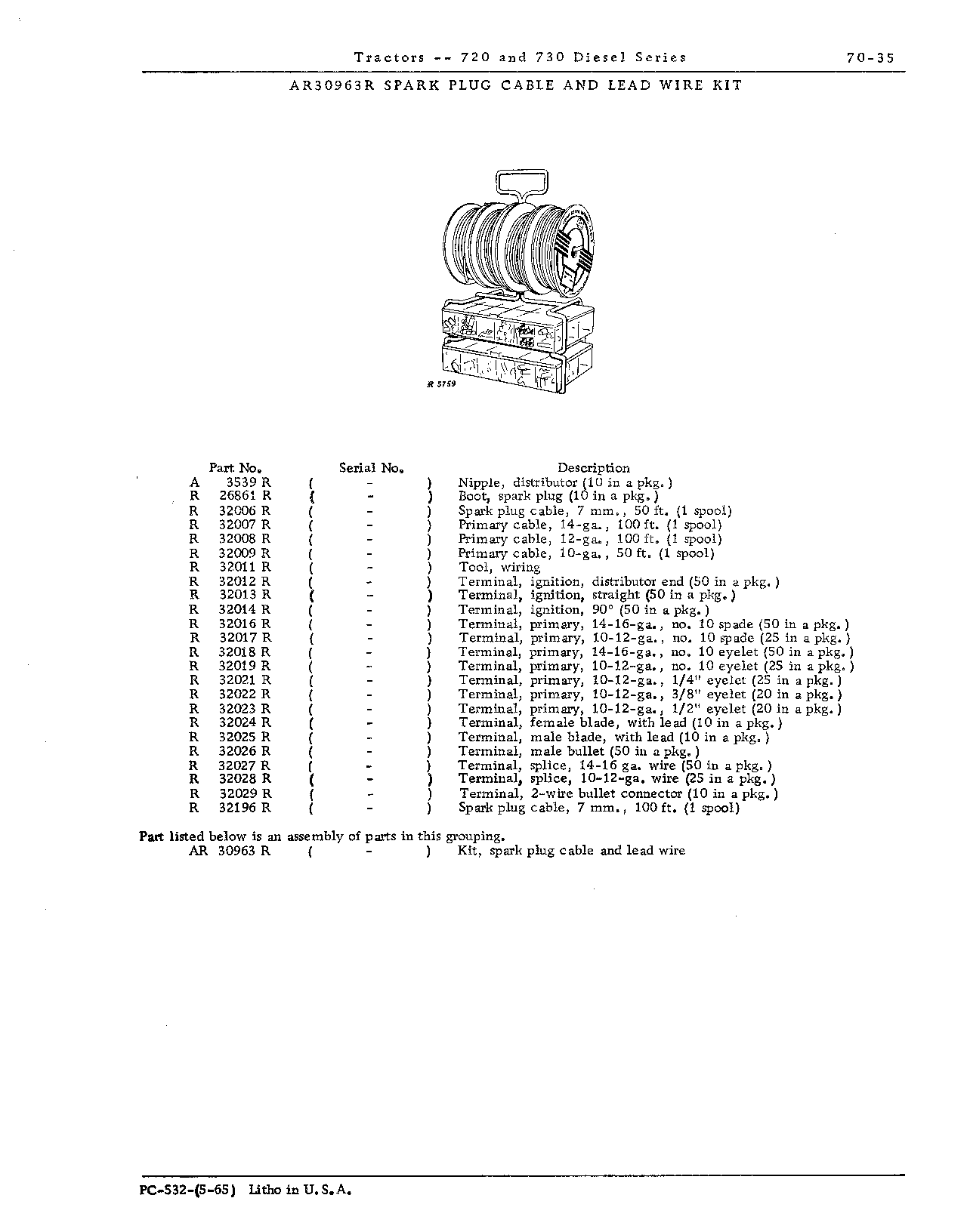Spark plug cable and lead wire kit