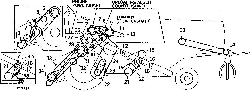 SHEAVES, SPROCKETS, AND TIGHTENERS ON LEFT-HAND SIDE