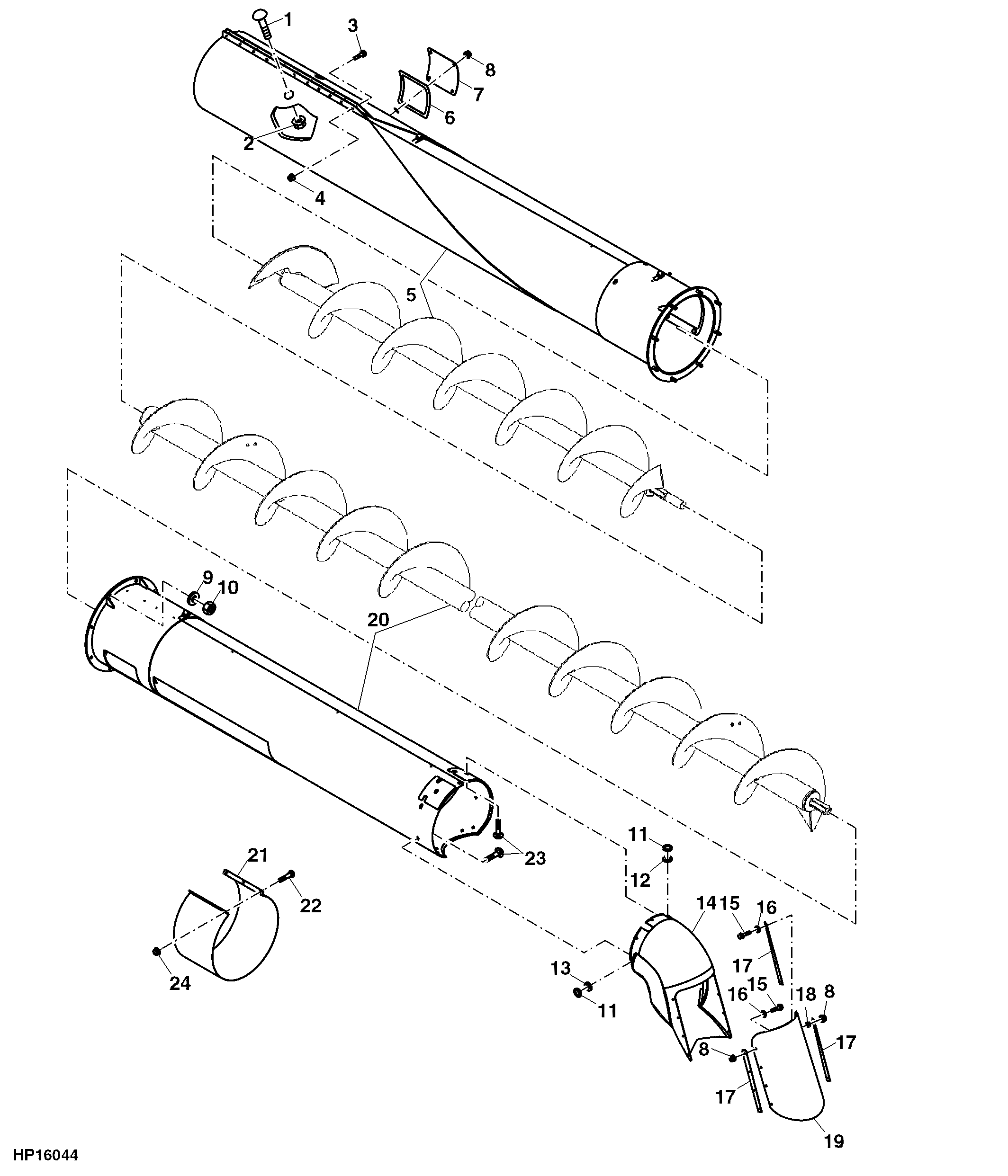 HORIZONTAL UNLOADING AUGER HOUSING (18.5 FT. AND 21.5 FT.) (EXPORT)