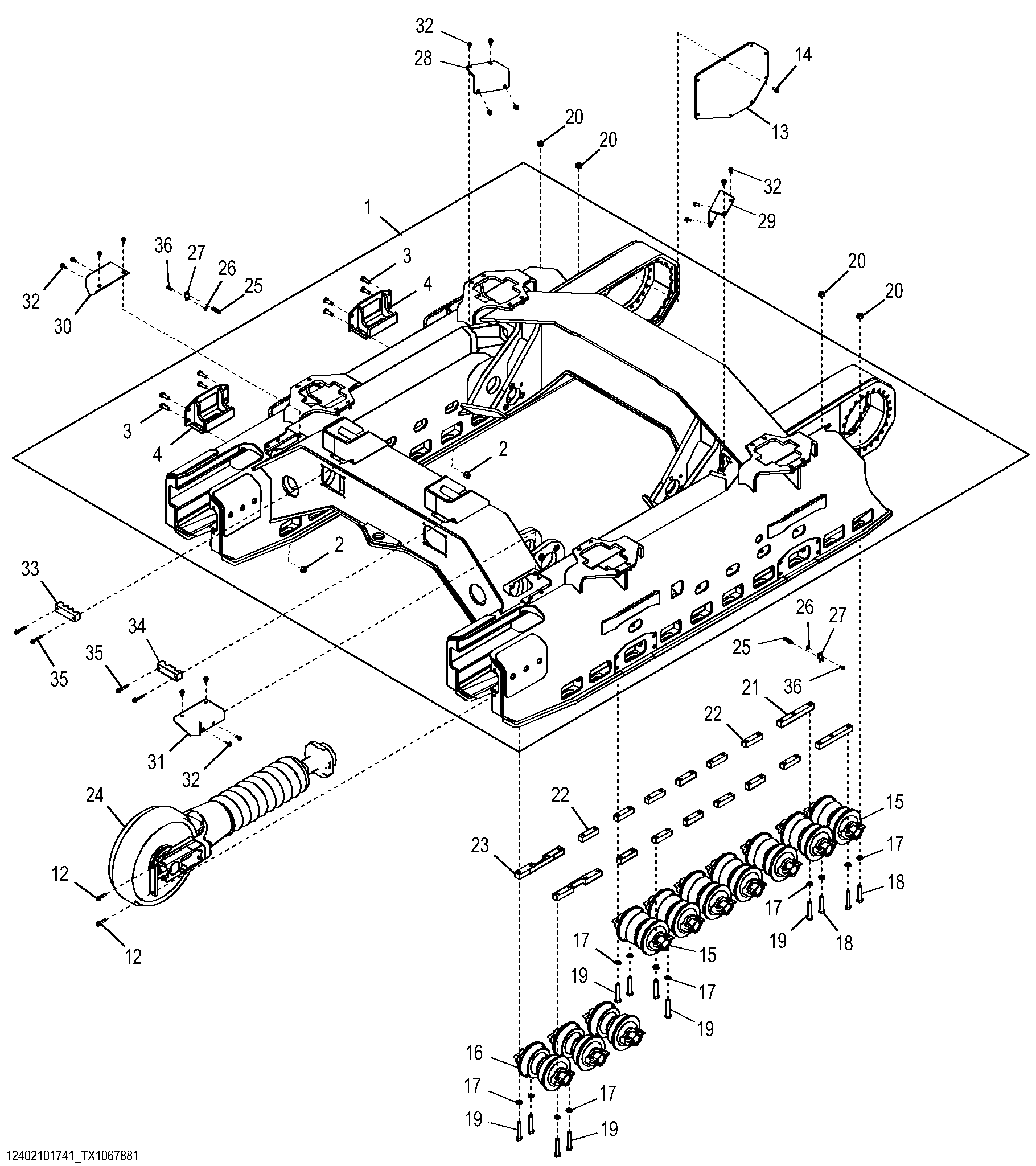 Track Frame, Rollers, Gear Case And Idler Sprocket
