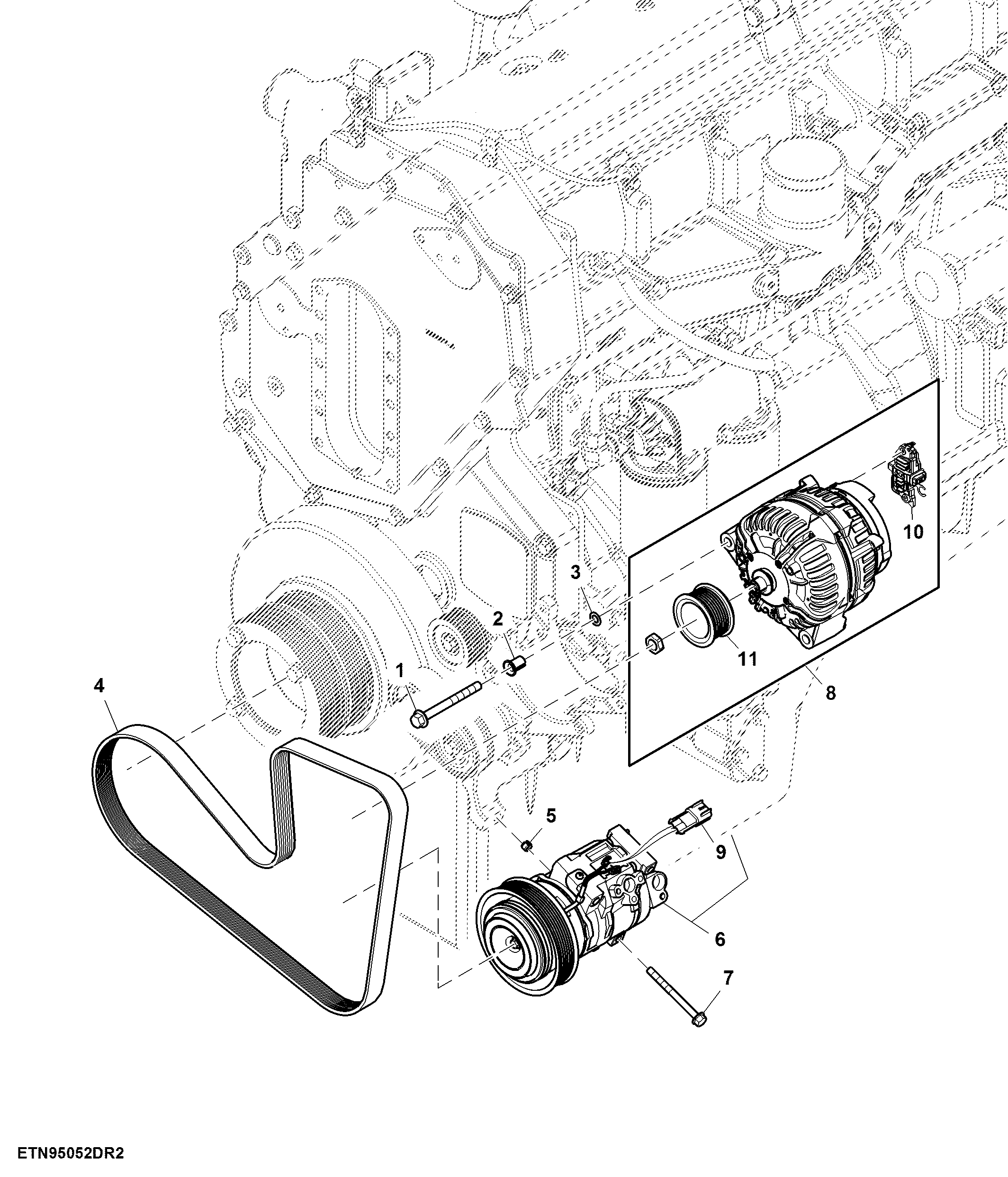 Alternator and Compressor, 200 A, 13.5 L T2 Engine