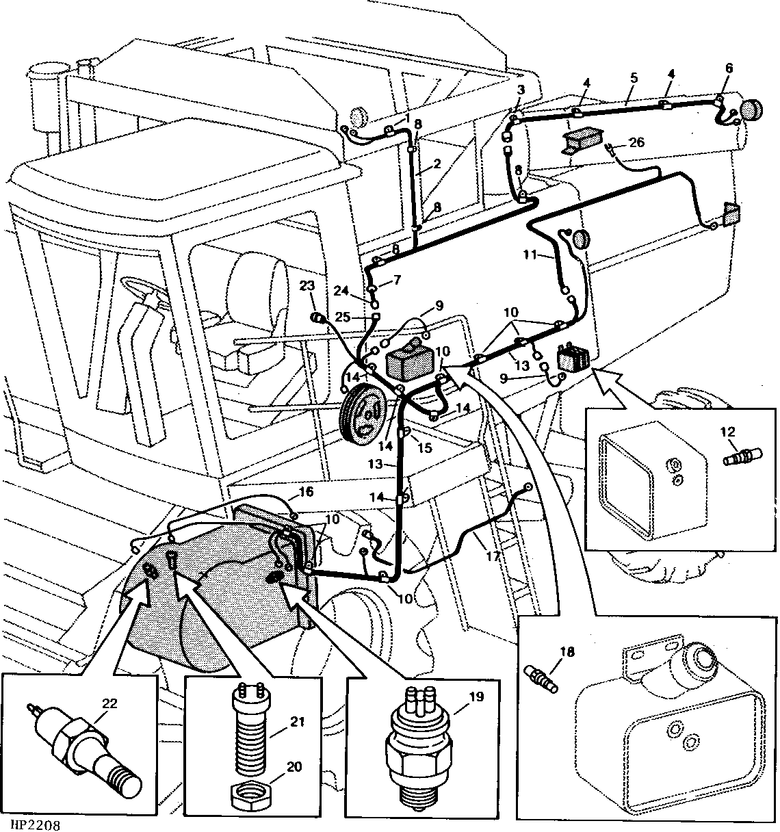 Rear Hood, Grain Tank, Unloading Auger and Separator Harnesses, LH