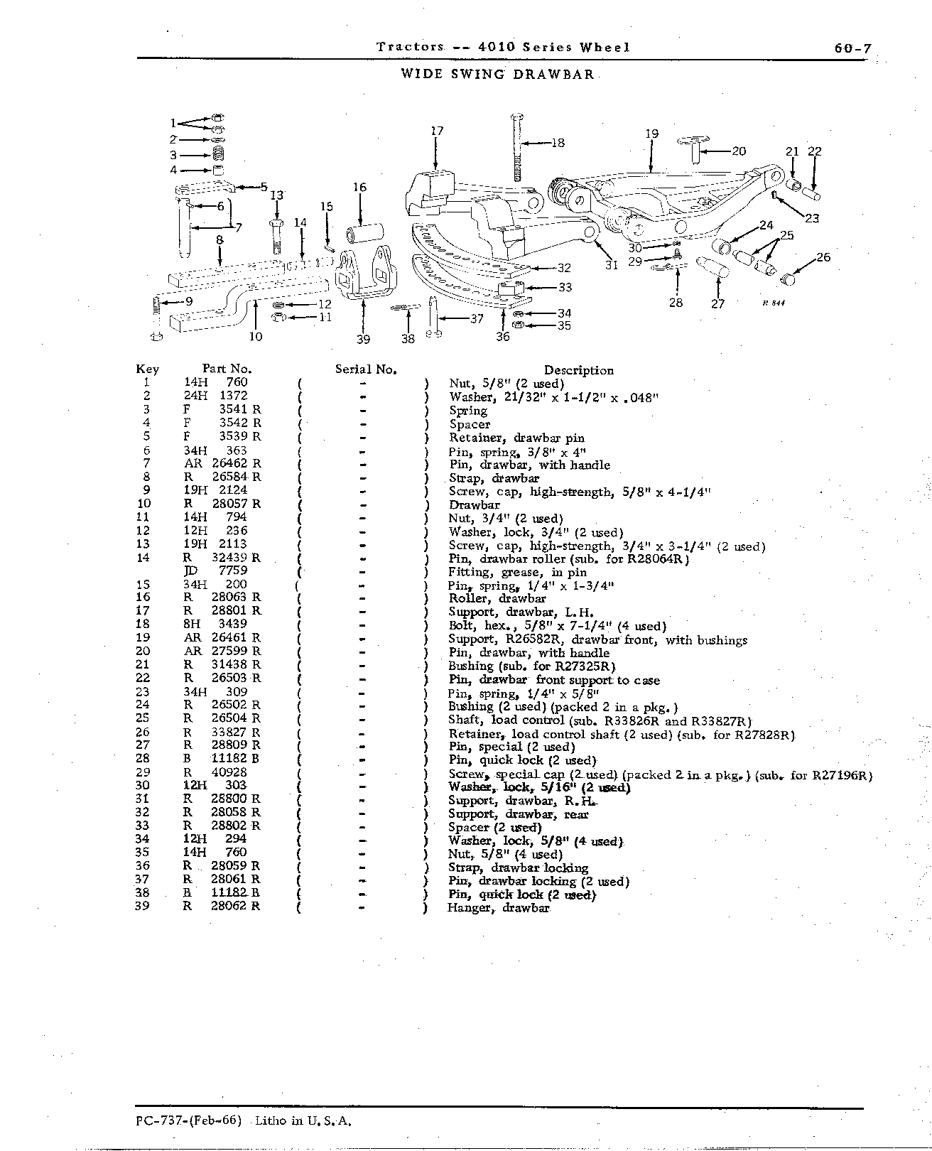 Drawbar, wide swing